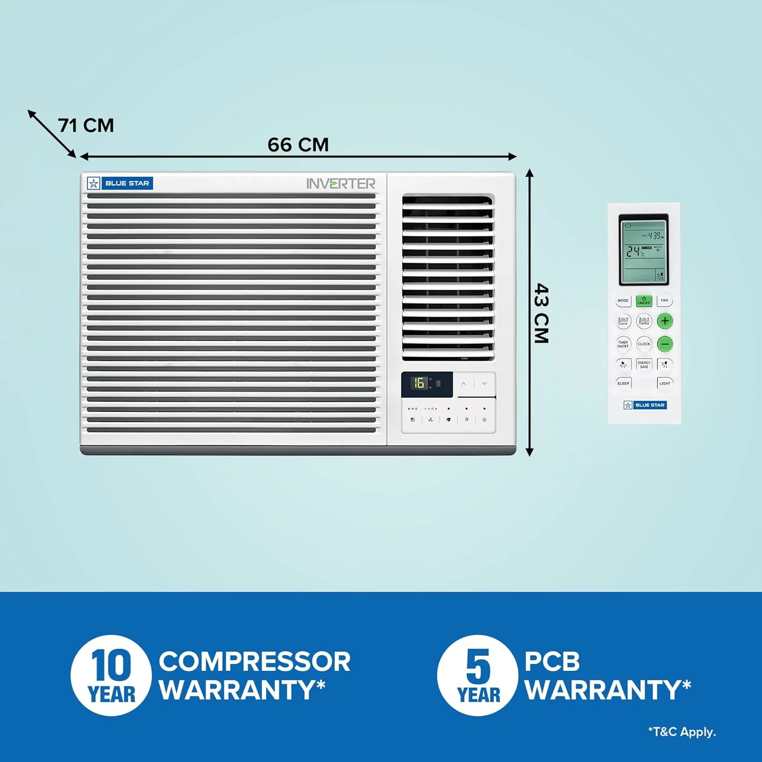 Blue Star 1.5 Ton 3 Star, Inverter Window AC (Copper, 2 Way Swing, Multi Sensors, Blue Fins, Self Diagnosis, WIA318GXU, White) - Image 2