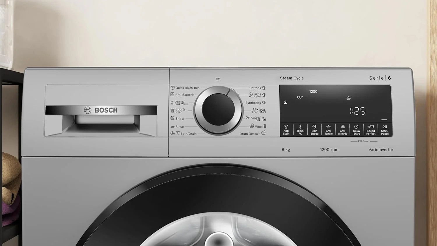 Bosch 8 kg 5 Star Fully-Automatic Front Loading Washing Machine (WGA1320SIN, Silver, AI active water plus, In-Built Heater) - Image 6