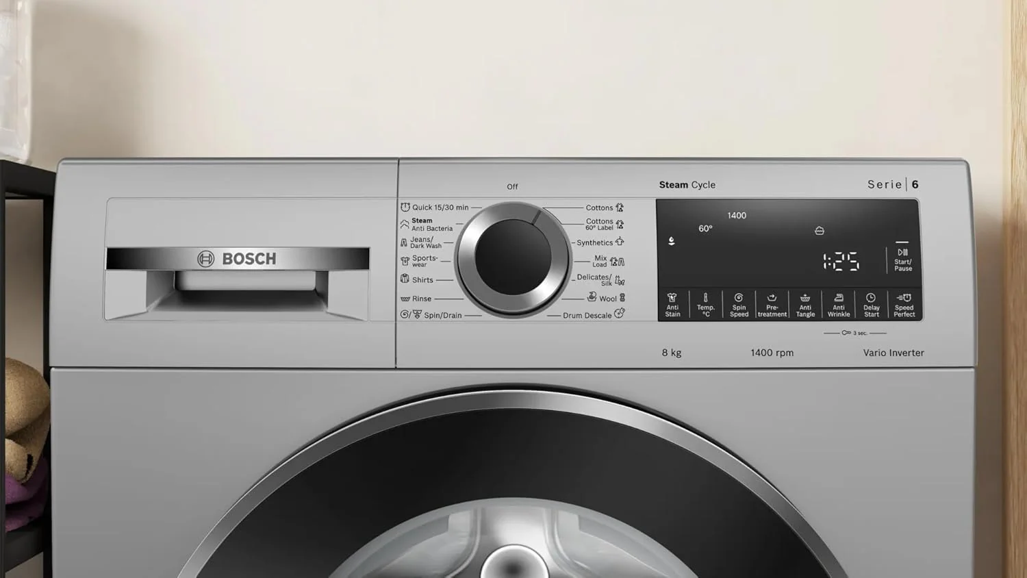 Bosch 8 kg 5 Star Fully-Automatic Front Loading Washing Machine (WGA2341SIN, Silver, AI active water plus, In-Built Heater) - Image 5