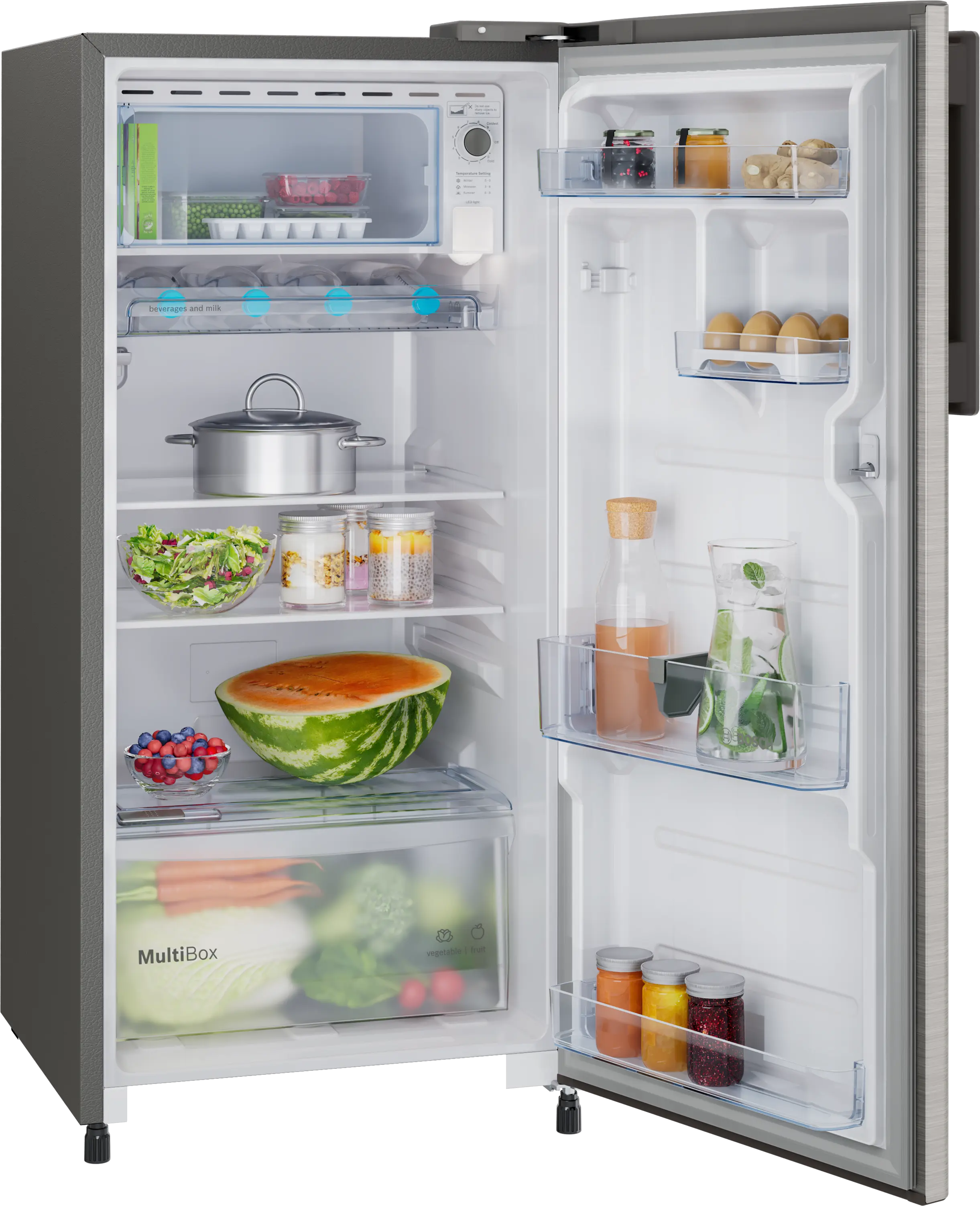 Bosch COT18S41EI 183L Single Door Refrigerator, Direct Cool, VitaFresh Technology, Inverter Compressor, Fast Ice Making, Toughened Glass Shelves, LED Lighting (Silver Finish) - Image 8