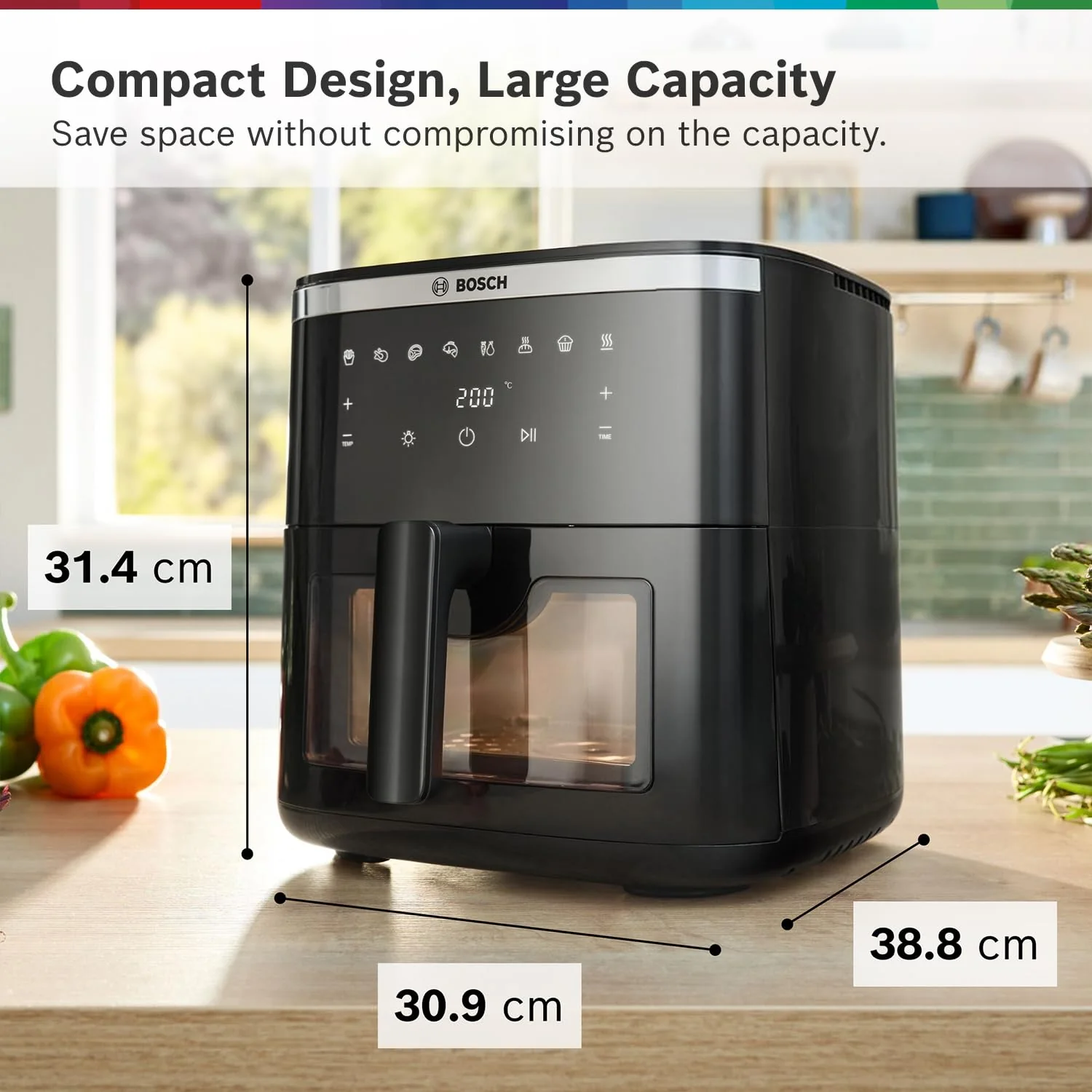Bosch Crispmaxx Air Fryer 7.2L with baking tray, With Touch Panel,7 Presets menus,Illuminated Viewing Window, Shake Alarm,MAF671B5IN,Black - Image 2