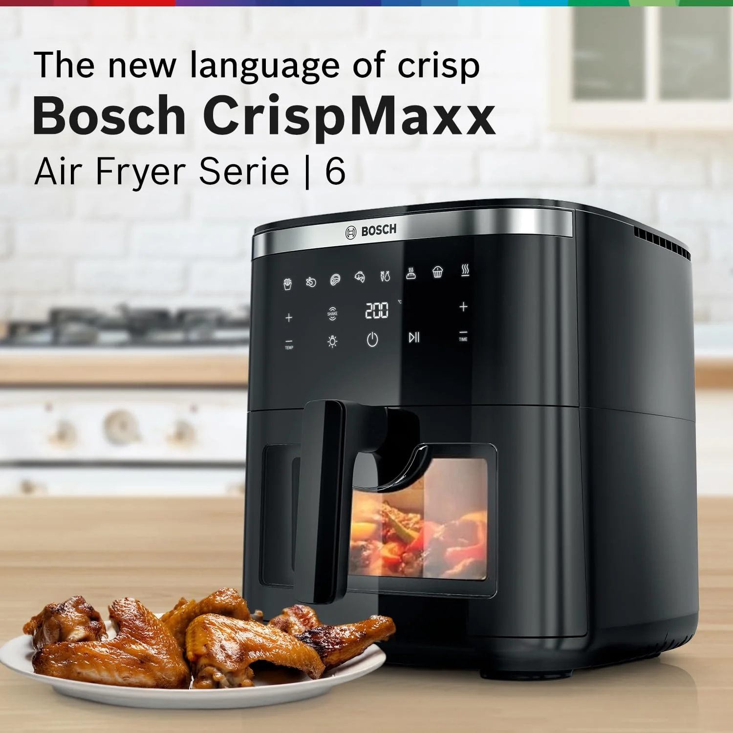 Bosch Crispmaxx Air Fryer 7.2L with baking tray, With Touch Panel,7 Presets menus,Illuminated Viewing Window, Shake Alarm,MAF671B5IN,Black - Image 3