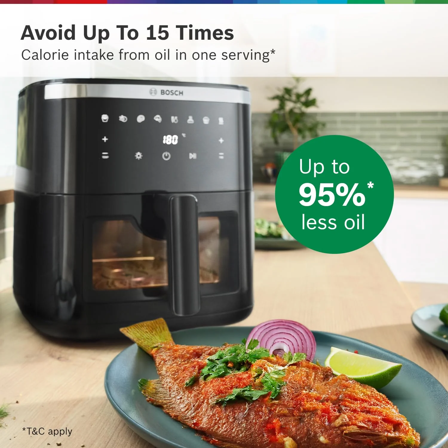 Bosch Crispmaxx Air Fryer 7.2L with baking tray, With Touch Panel,7 Presets menus,Illuminated Viewing Window, Shake Alarm,MAF671B5IN,Black - Image 5