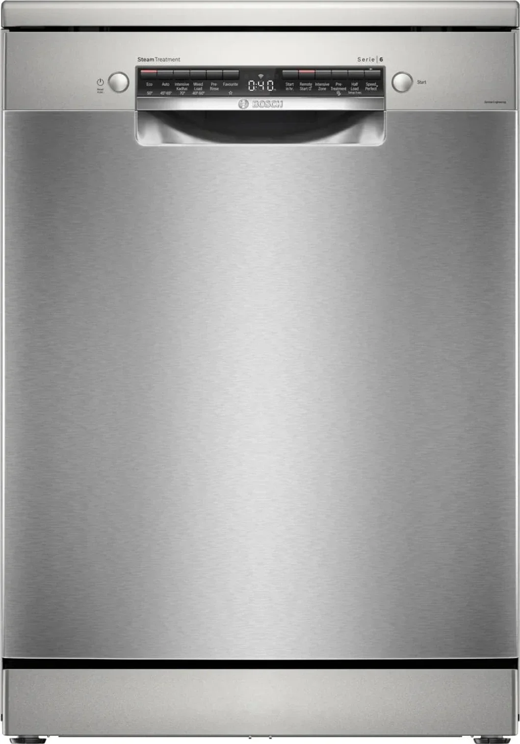 Bosch SMS6HMI01I Series 6 Free-Standing Dishwasher | 15 Place Settings | Home Connect (Wi-Fi Enabled) | Extra Clean Zone | VarioSpeed Plus | Heat Exchanger Drying | Anti-Fingerprint Finish | Energy Efficient | Silver Inox