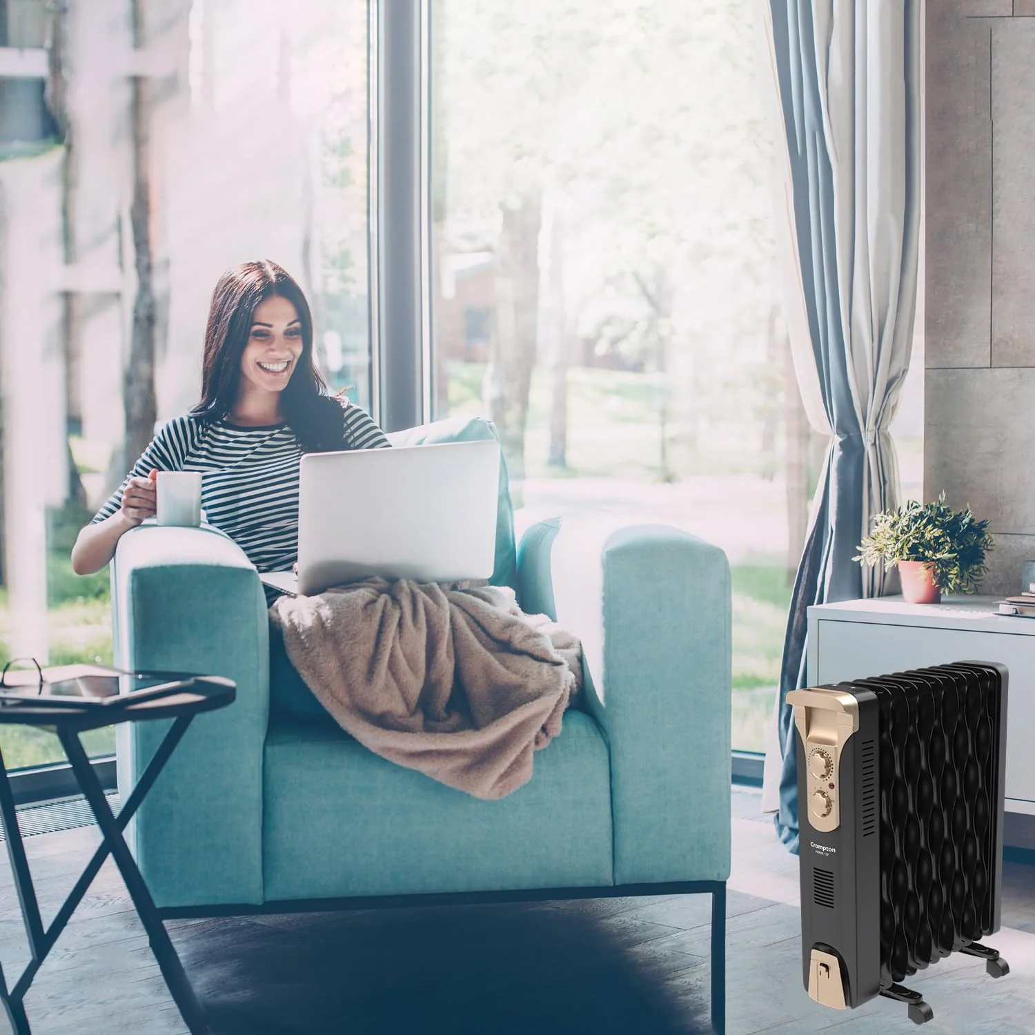 Crompton 11 Fin Insta Ferver wave Fin OFR (Oil Filled Radiator)|Room Heater|2900 W|3 Heat Settings &amp; PTC Fan Heater| Comfortable Breathing|360° Heating (Black)|2yrs warranty|Black &amp; Copper - Image 3
