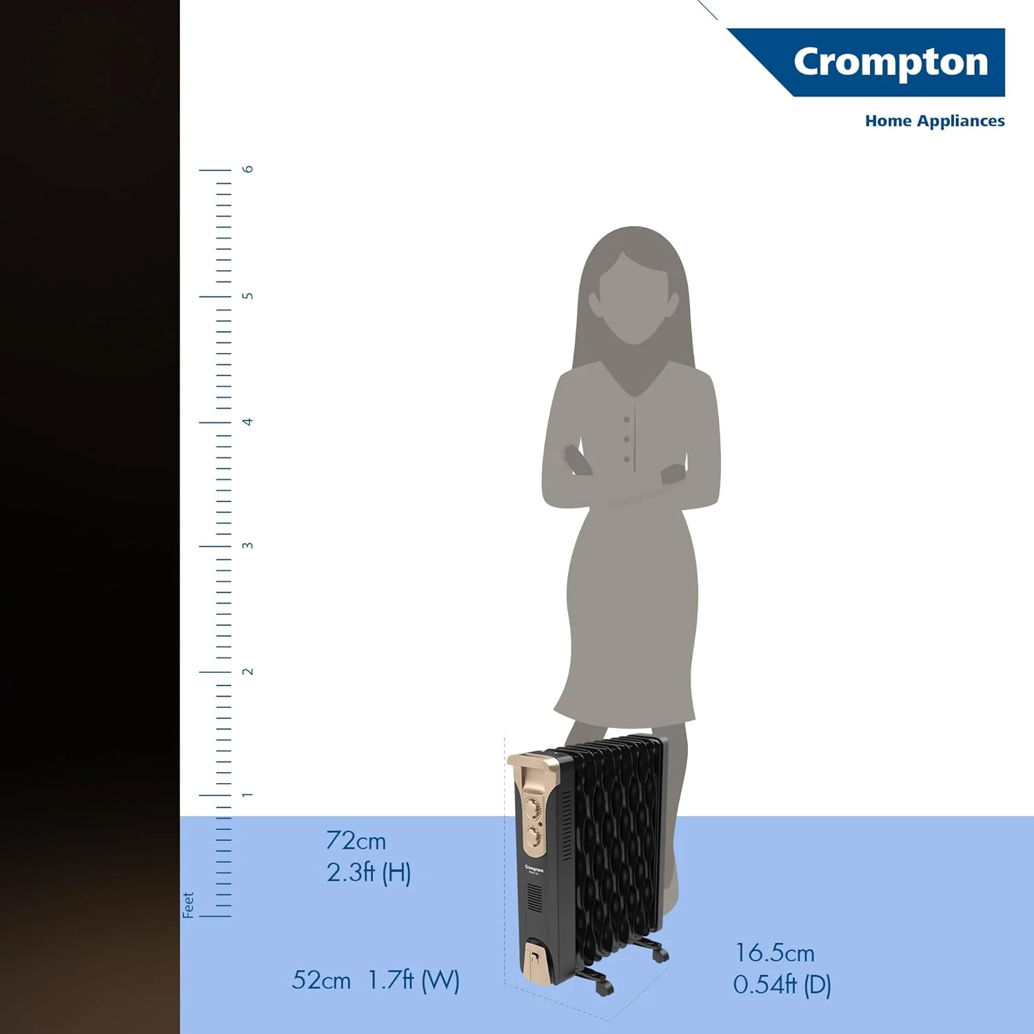 Crompton 11 Fin Insta Ferver wave Fin OFR (Oil Filled Radiator)|Room Heater|2900 W|3 Heat Settings &amp; PTC Fan Heater| Comfortable Breathing|360° Heating (Black)|2yrs warranty|Black &amp; Copper - Image 4