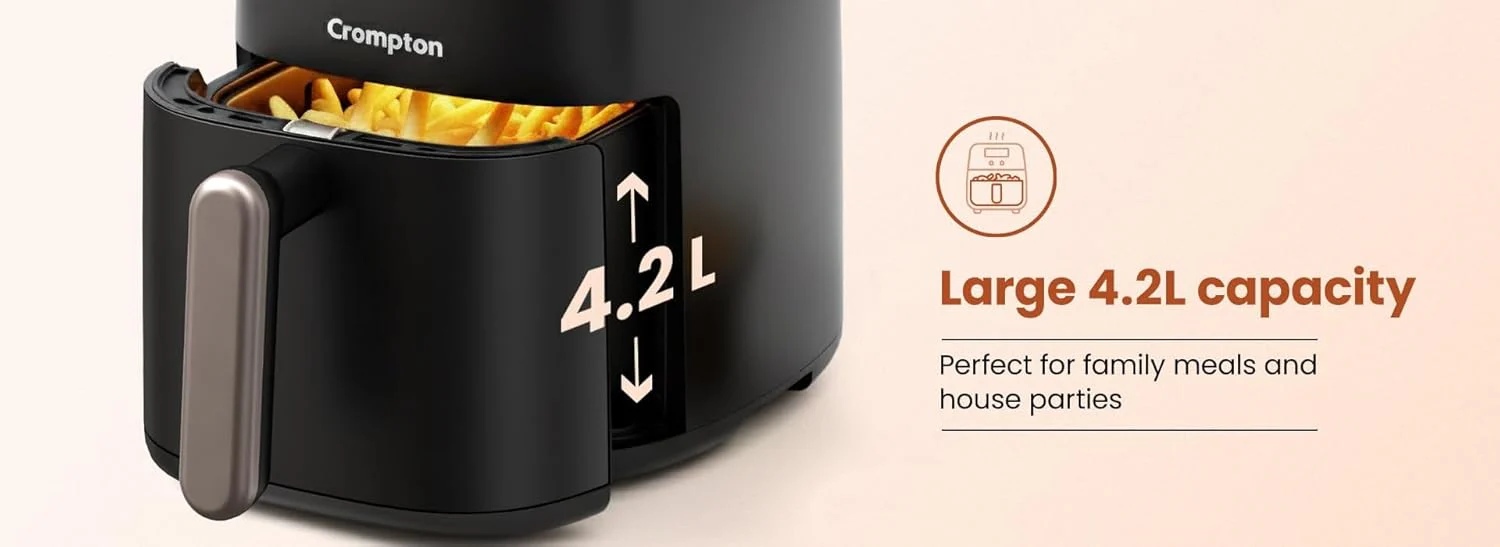 Crompton Ameo 4.2L Digital Air Fryer | 1400W Quick Fry Technology | Oil-Free Healthy Cooking | Super Helix Heating Element | Digital Display with Indian Preset Menus - Image 9