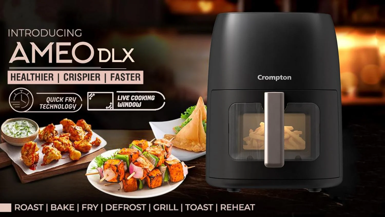 Crompton Ameo DLX 4.2L Digital Air Fryer with Live Cooking Window | 1450W Super Helix Heating | 7-in-1 Functions | Quick Fry Technology | Low Noise | Oil-Free Healthy Cooking | 2 Year Warranty - Image 4