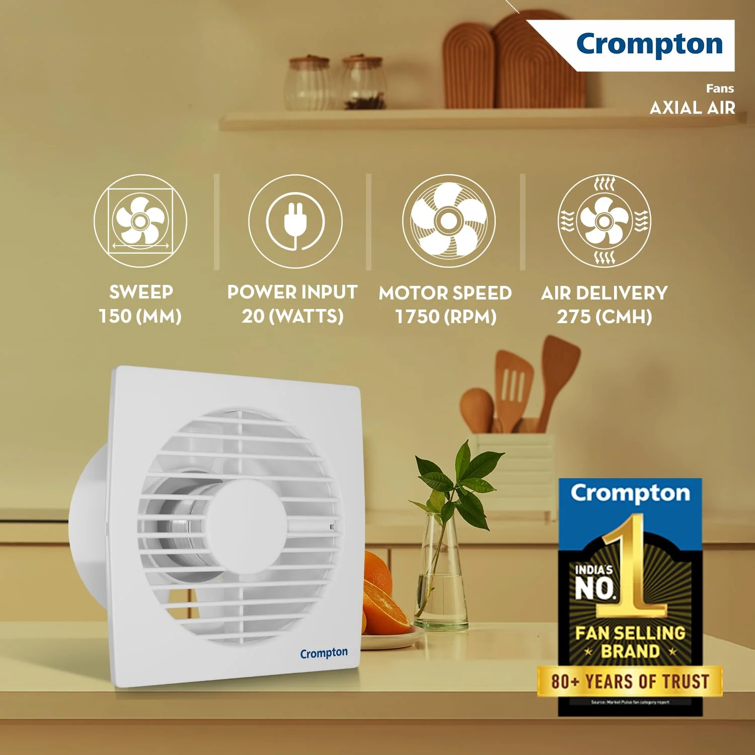 Crompton Axial Air High-Speed Plastic Exhaust/Ventilation Fan (150 mm/6 Inches, White, Pack of 1) - Image 3