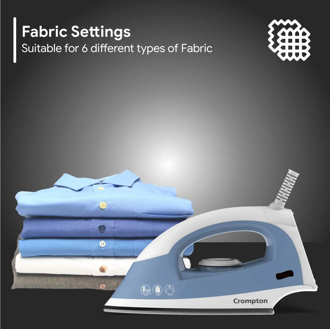 Crompton Brio 1000-Watts Dry Iron with Weilburger Coating (Sky Blue and White) - Image 4