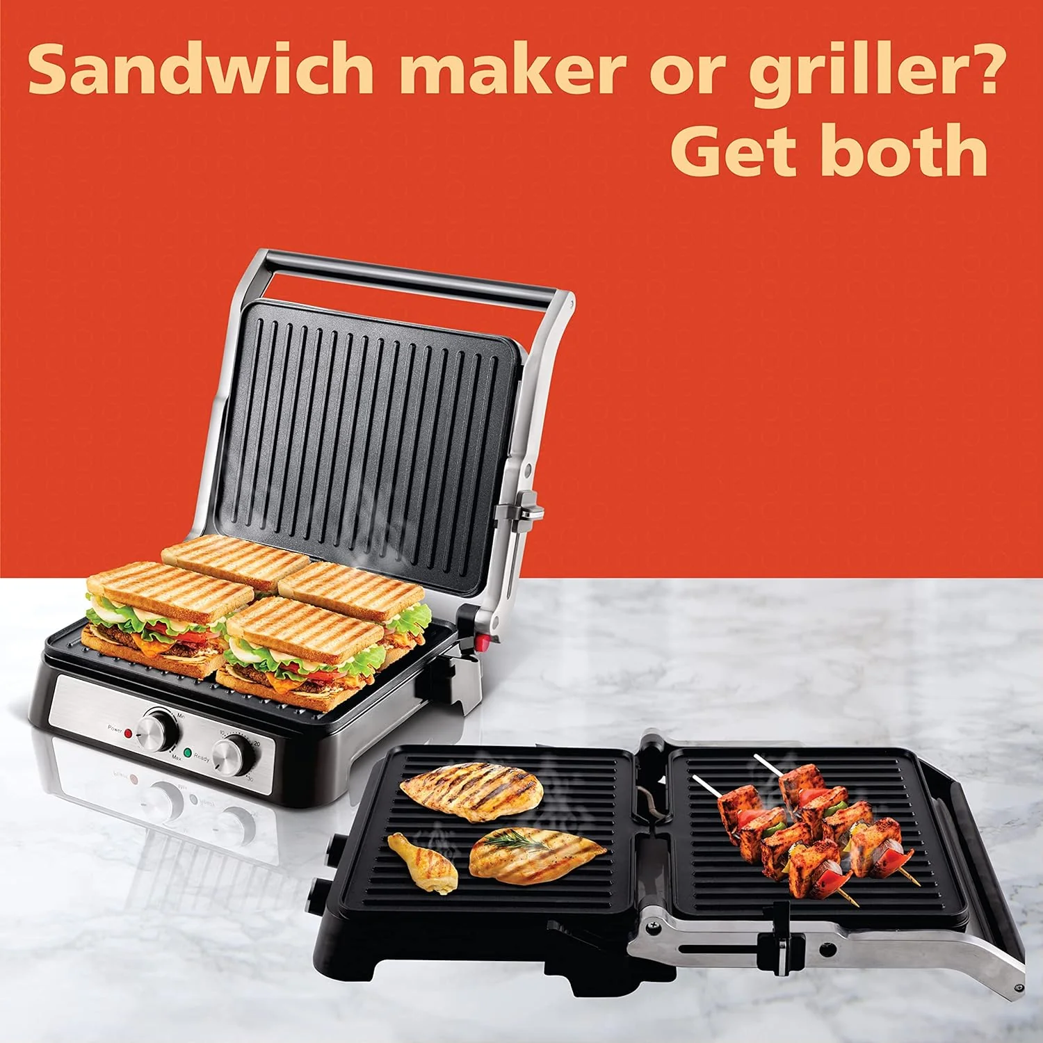 Crompton MaxCrisp 4 Slice Sandwich Maker 2000W with Timer and 180 Degrees Barbecue Grill - Image 4