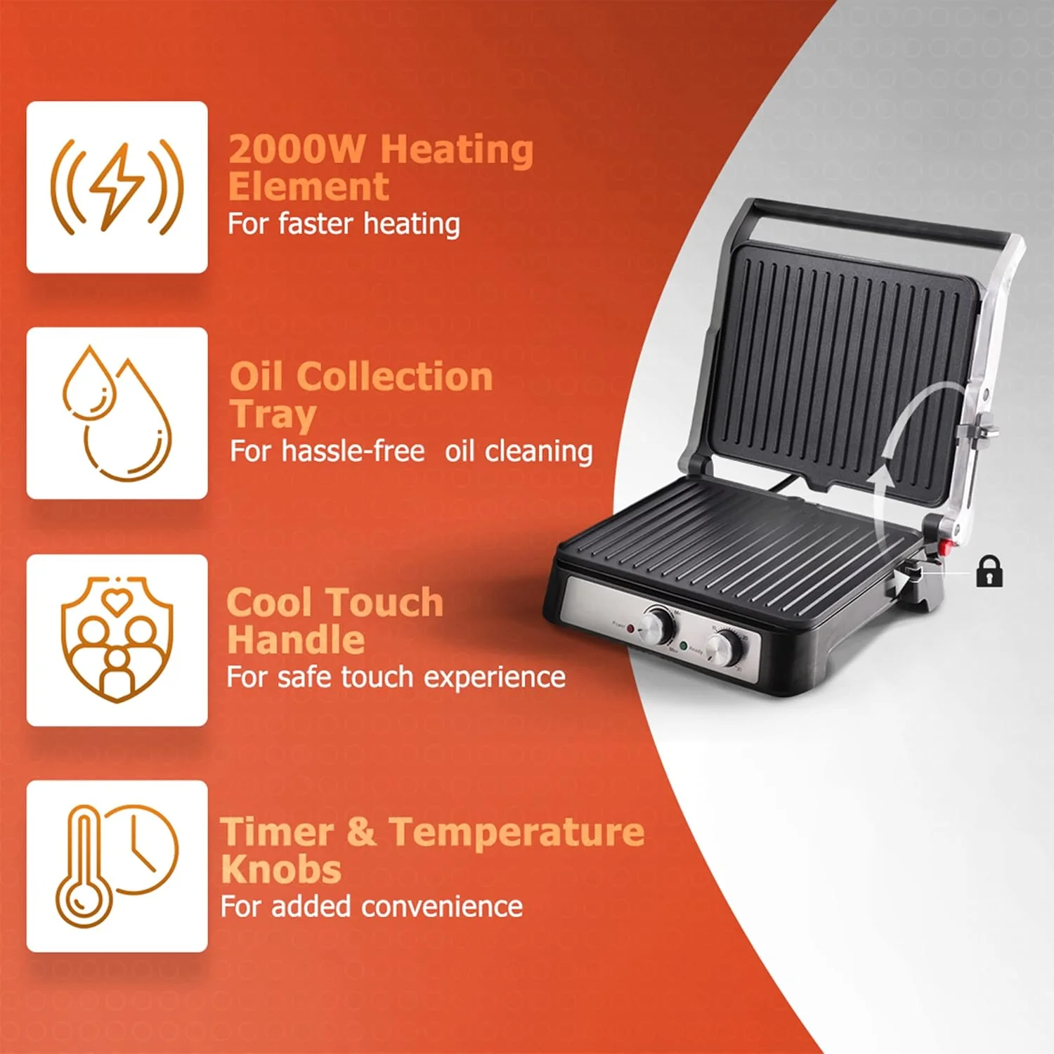 Crompton MaxCrisp 4 Slice Sandwich Maker 2000W with Timer and 180 Degrees Barbecue Grill - Image 6