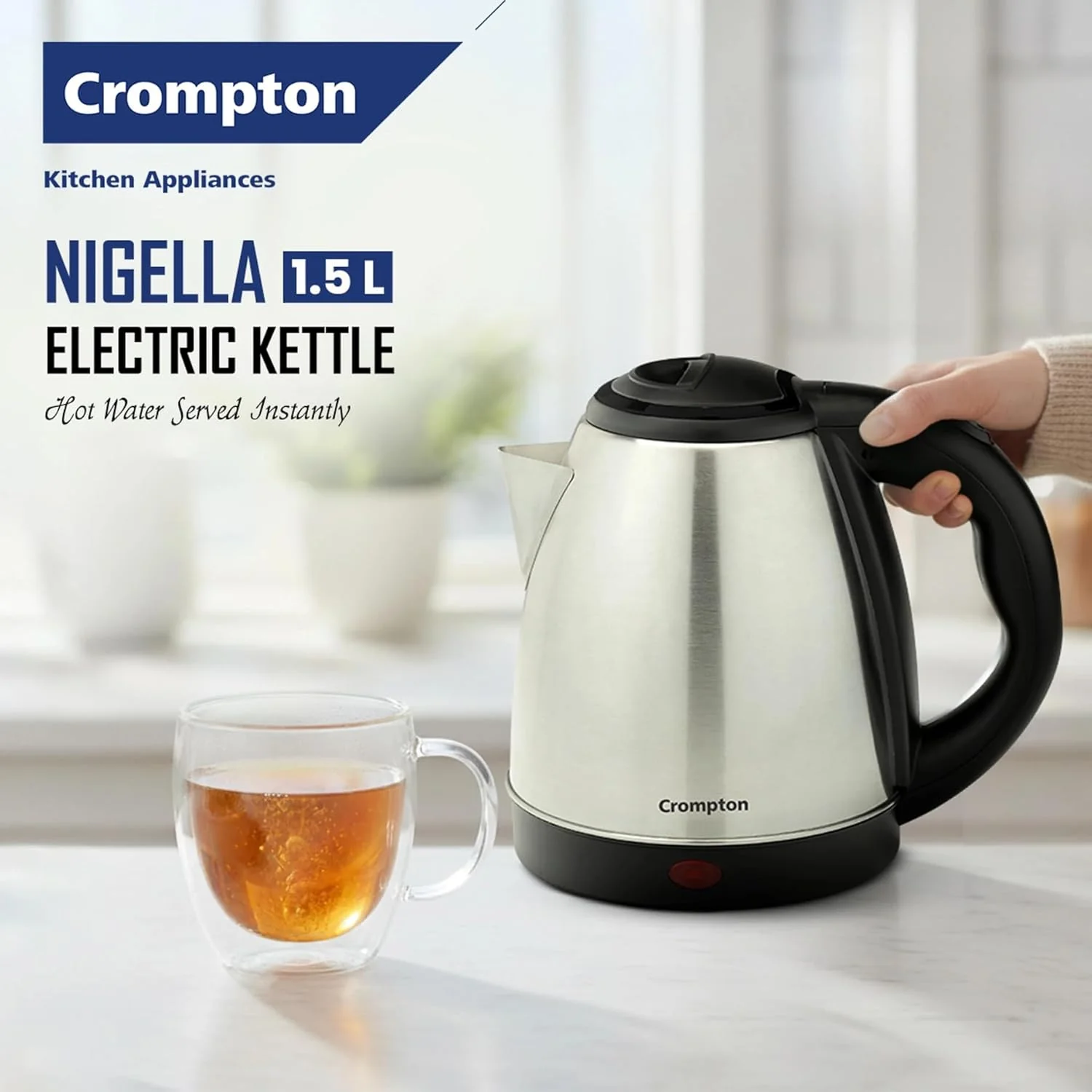 Crompton Nigella 1.5L 1350W Electric Kettle with Stainless Steel Body, Auto Shut-Off & Dry Boil Protection - Image 2