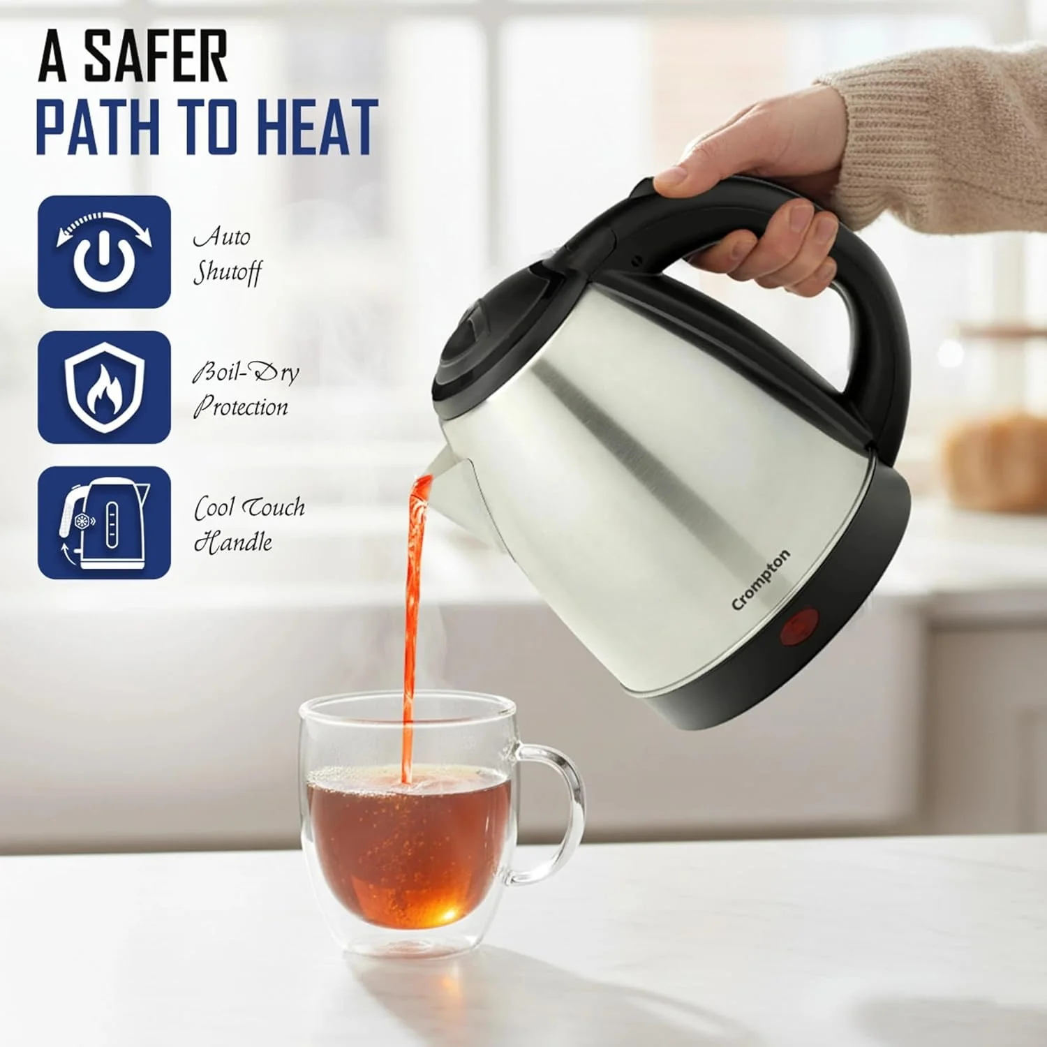 Crompton Nigella 1.5L 1350W Electric Kettle with Stainless Steel Body, Auto Shut-Off & Dry Boil Protection - Image 4