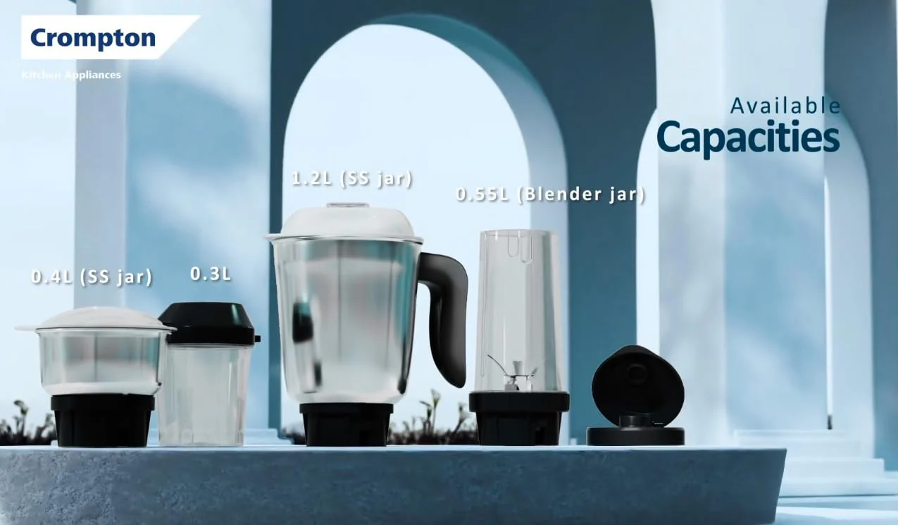 Crompton Nigella Pro 500W Mixer Grinder | 4 Jars (1.2L, 500ml, 400ml, 350ml) | 30 Min Continuous Grinding | Motor Vent-X Technology | Anti-Skid Base | Black | Life Active Series - Image 5