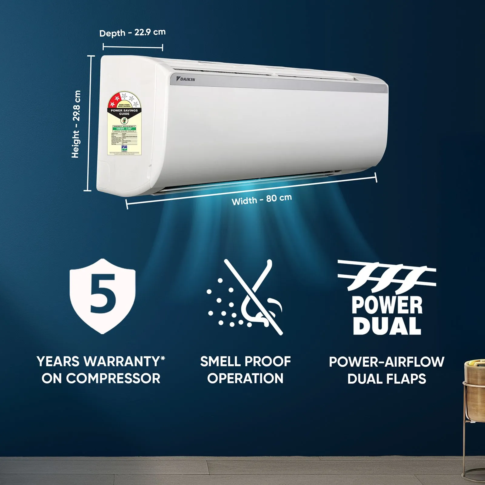 DAIKIN 0.8 Ton 2 Star Split AC (Copper Condenser, PM 2.5 Filter, FTQ28XV16WBA) - Image 4