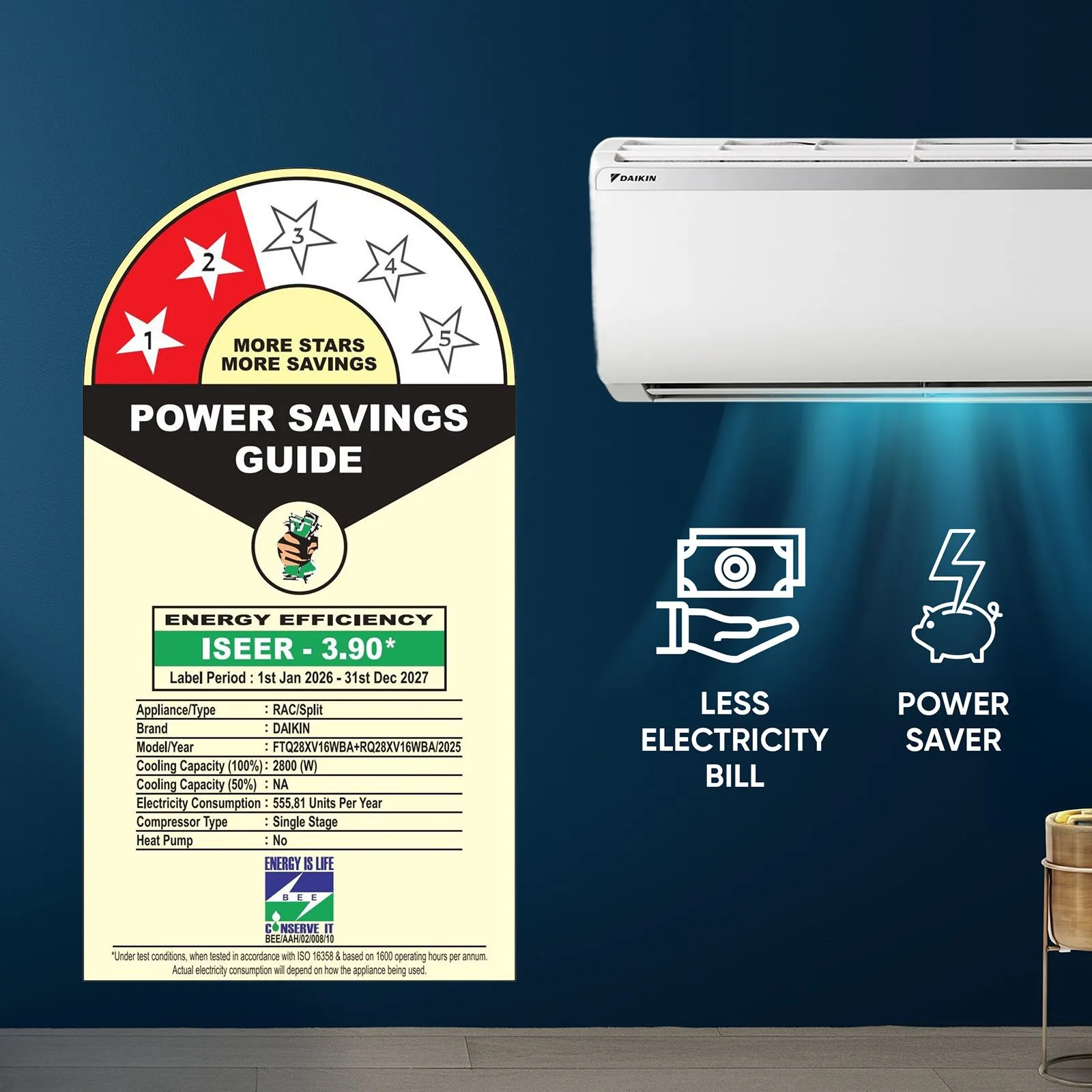 DAIKIN 0.8 Ton 2 Star Split AC (Copper Condenser, PM 2.5 Filter, FTQ28XV16WBA) - Image 6