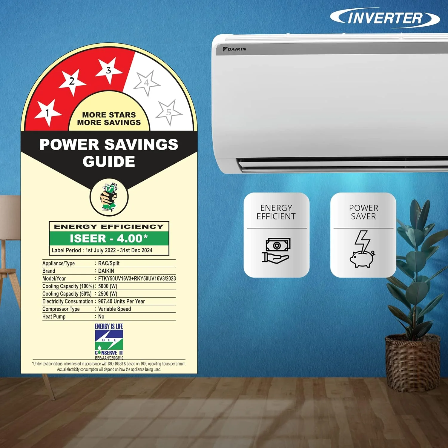 Daikin 1.5 Ton 3 Star Inverter Split AC (Copper, PM 2.5 Filter, FTKY50UV, White) - Image 5