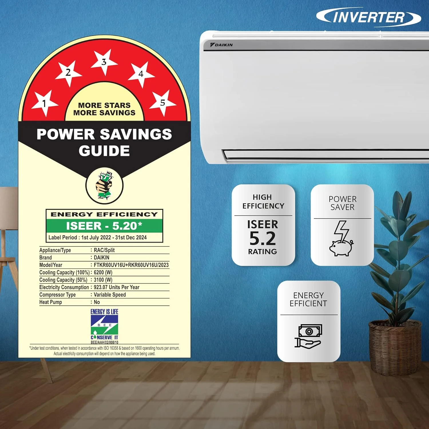 Daikin 1.8 Ton 5 Star Inverter Split AC (Copper, PM 1.0 Filter, 2022 Model, JTKJ60UV16U, White) (Open Box / Without Box) - Image 5
