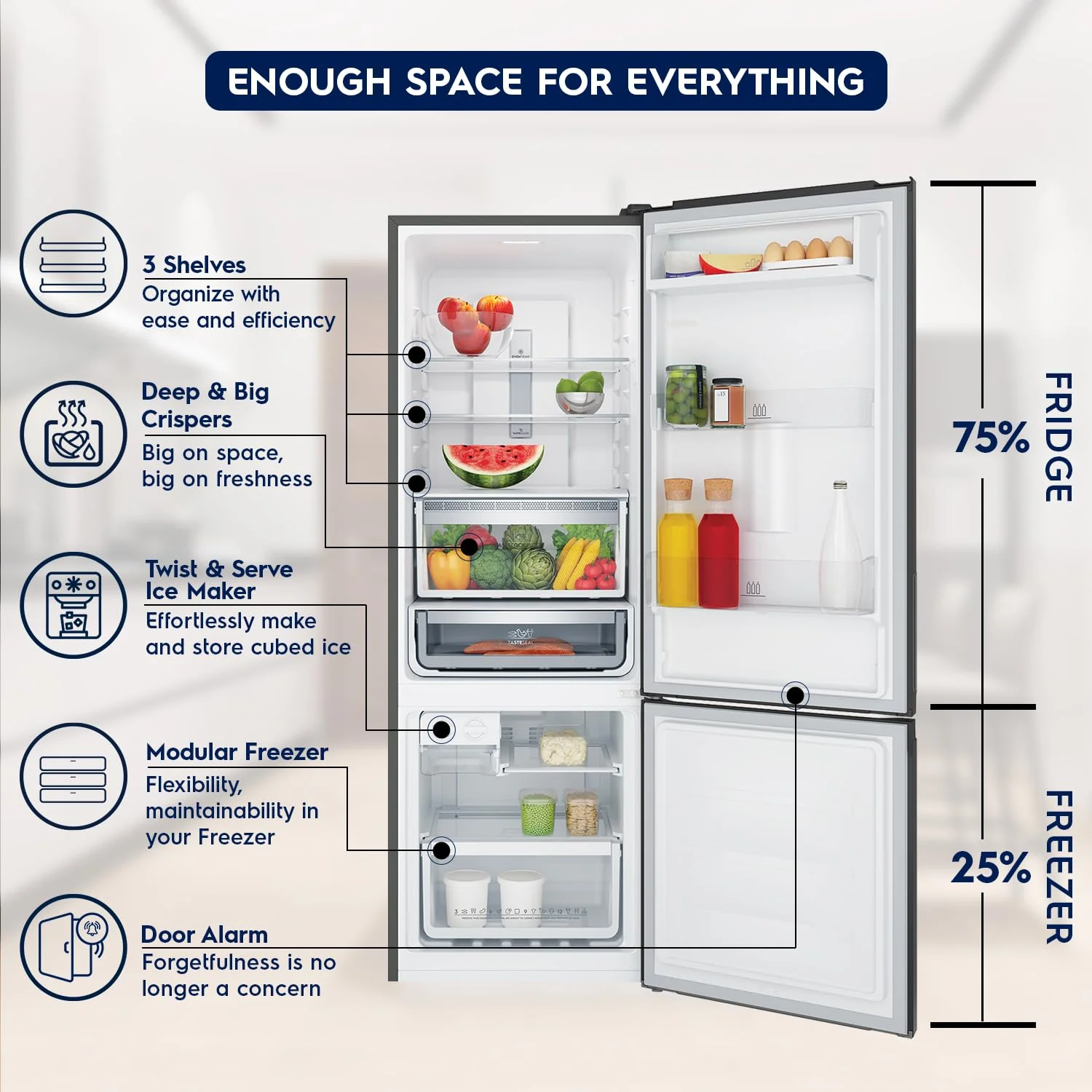Electrolux 360L Frost Free Inverter Double Door Refrigerator, Bottom Freezer, TasteLockAuto &amp; TasteSeal Technology, Glossy Black Steel, UltimateTaste 300, EBB3702K-H - Image 8