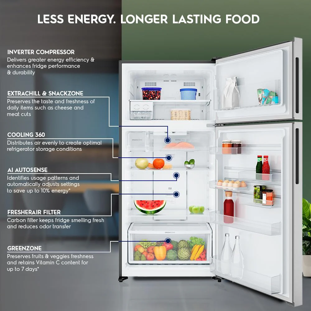 Electrolux 503L 1 Star AI AutoSense Inverter Frost Free Double Door Refrigerator, GreenZone AHC Technology, UltimateTaste 700, ETM5002C-S, Brush Neutral Steel - Image 3