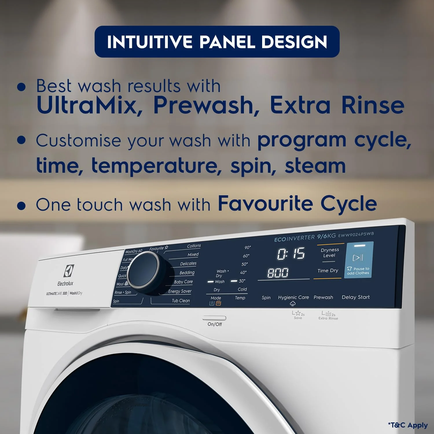 Electrolux 9kg / 6kg 5 Star Fully Automatic Front Load Washer Dryer with UltraMix, Full Load Vapour Wash for Sustainable Clothing, Hygienic Care, EcoInverter, White, UltimateCare 500, EWW9024P5WB - Image 5