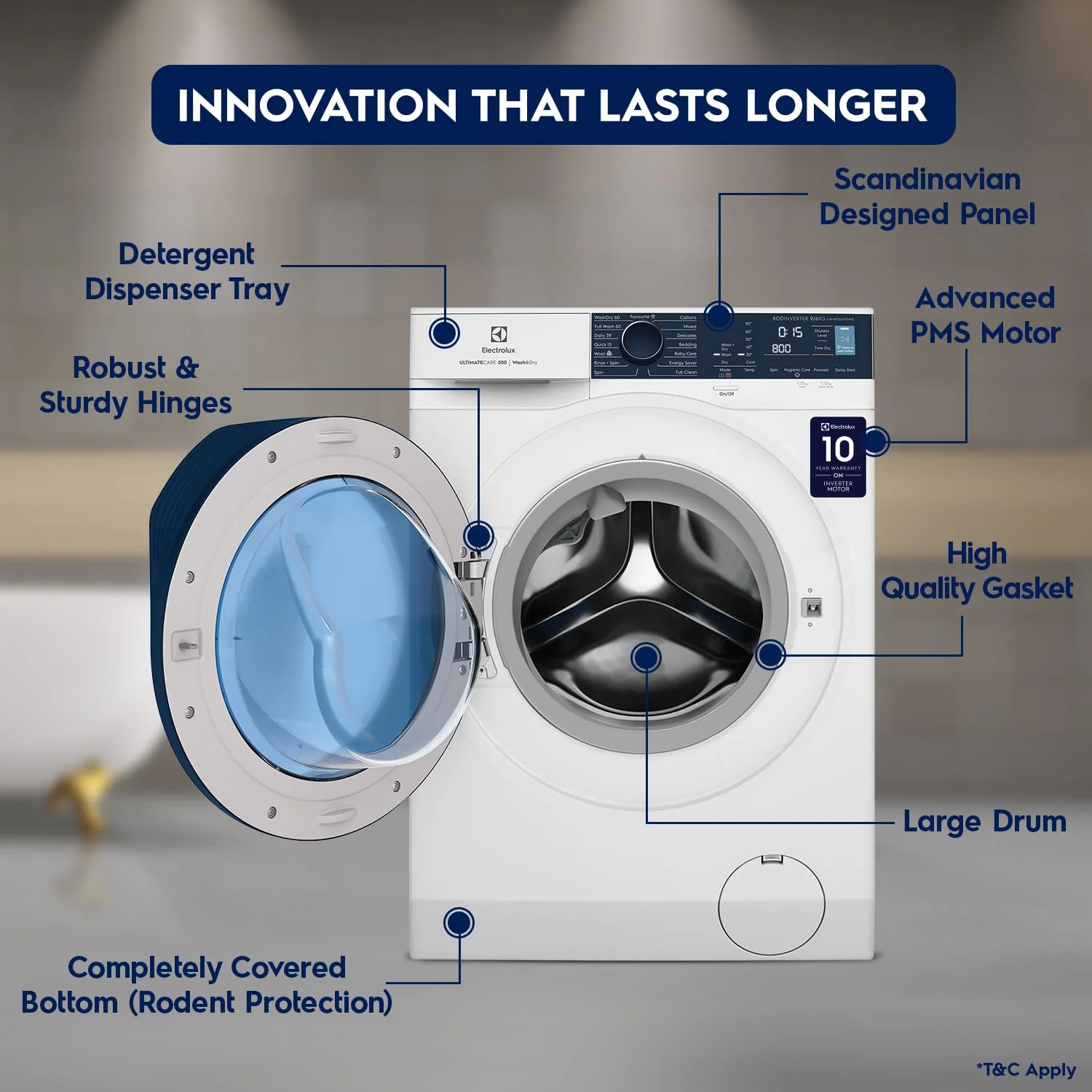 Electrolux 9kg / 6kg 5 Star Fully Automatic Front Load Washer Dryer with UltraMix, Full Load Vapour Wash for Sustainable Clothing, Hygienic Care, EcoInverter, White, UltimateCare 500, EWW9024P5WB - Image 6