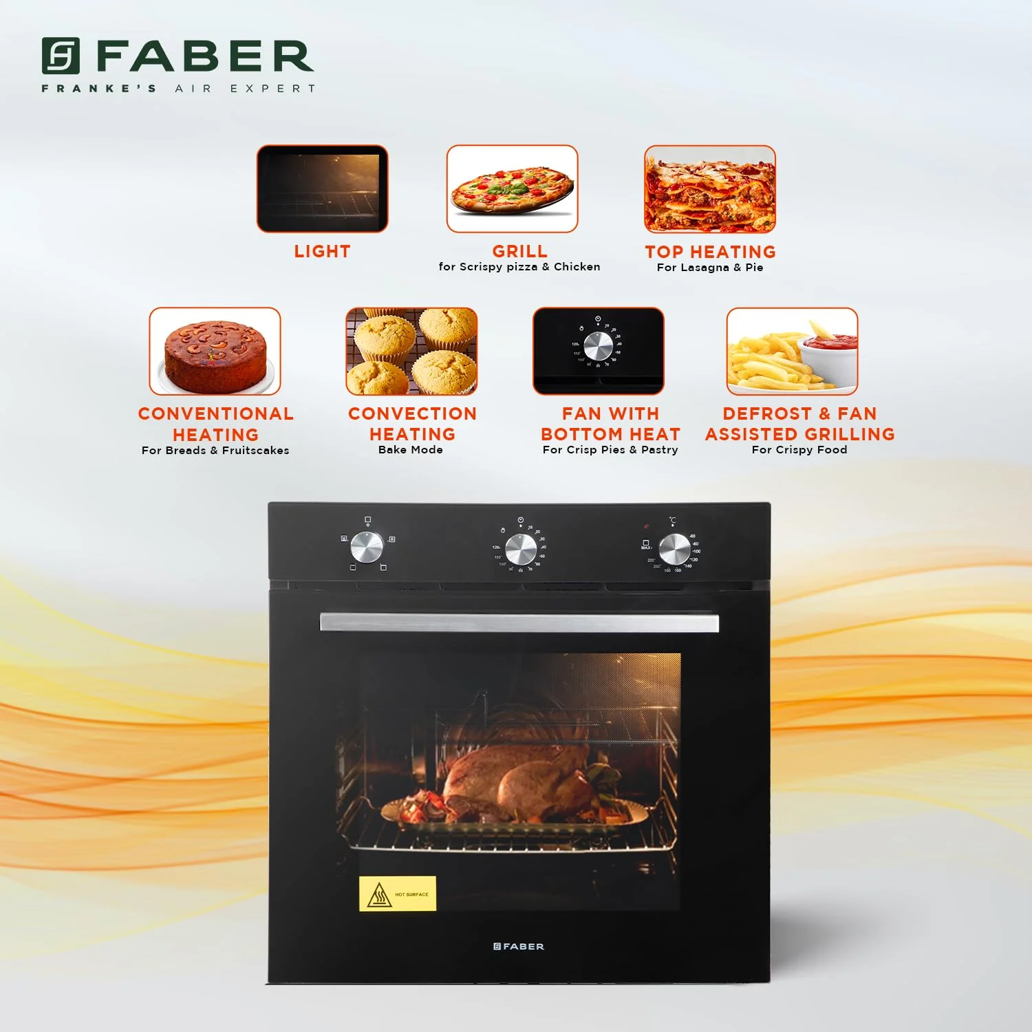 Faber 80L Black Finish Built-In Oven || Push/Pull Knob Control with Digital Display || 4 Cooking Functions with Grill Rack, Universal Pan|| FBIO 80L 4F BK with 1 Yr Comprehensive Warranty - Image 7