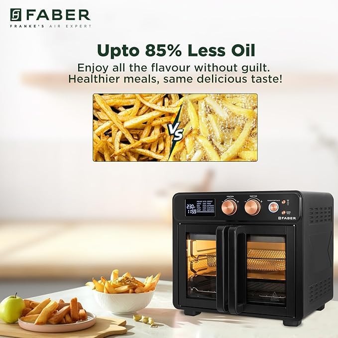 Faber Air Fryer Oven 25L, Digital Control, Bake Tray, SS Wire Tray&Basket, Crumb Tray, Rotisserie Kit|15 Preset Auto Program|Roast,Fry,Toast,Defrost|Convection Function|FAO 25L 15F BK|1700 W Black - Image 8