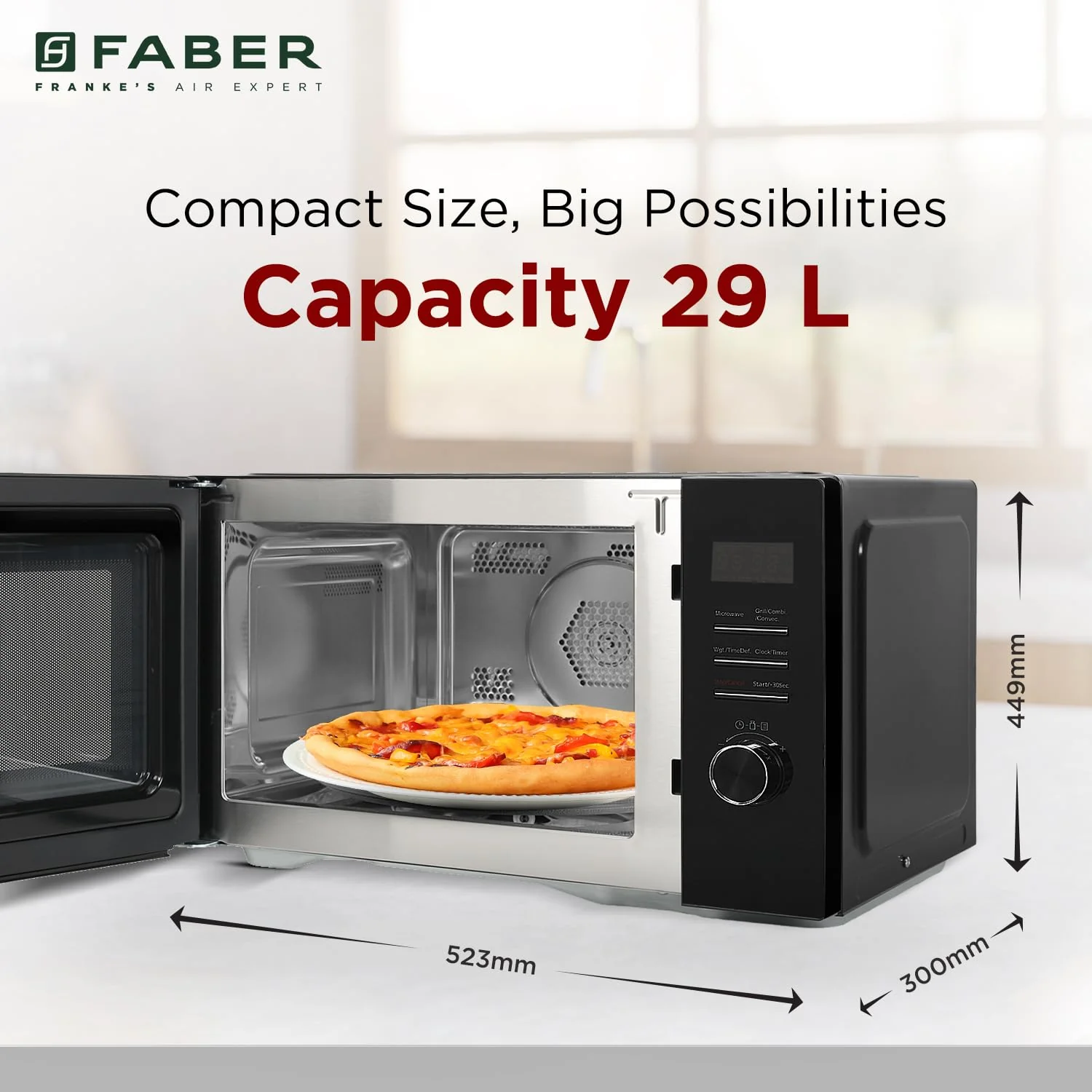 Faber FMW Instacook 30C Standalone 29L Microwave Oven |900W|10 Auto Cook Menu|Digital Panel|Reheat &amp; Defrost|Glass Turntable|Child Safety Lock|Easy Clean Coating|Power Level 5|2 Yrs Warranty|Black - Image 3