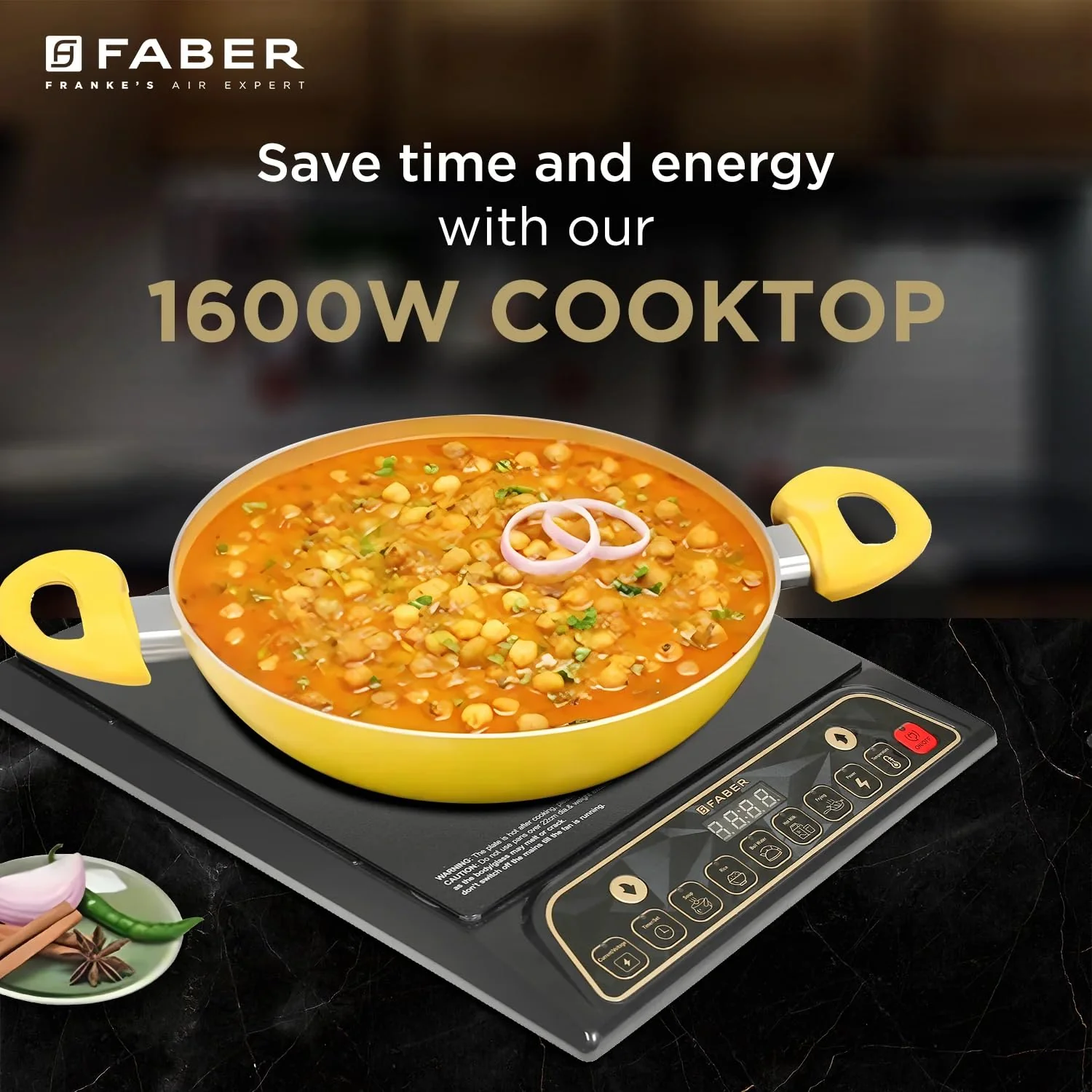 Faber Zion 1600W Induction Stove | 5 Auto-Cook Functions, Auto Pan Detection, Preset Timer, Overheat Protection | Shock-Proof Body, Black Crystal Glass, Soft-Touch Control, LED Display - Image 3
