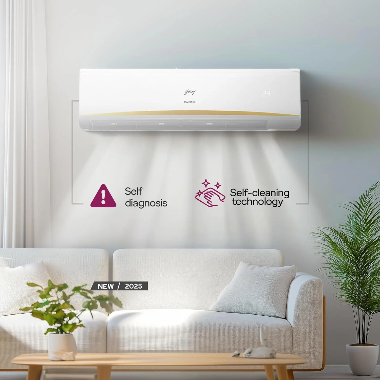 Godrej 1.4 Ton 5 Star, 5 Years Comprehensive Warranty, 5-In-1 Convertible Cooling, Inverter Split AC (Copper, Heavy-Duty Cooling At 52 °C (2025 Model, SIC 17LTC5 WYR, White) - Image 3