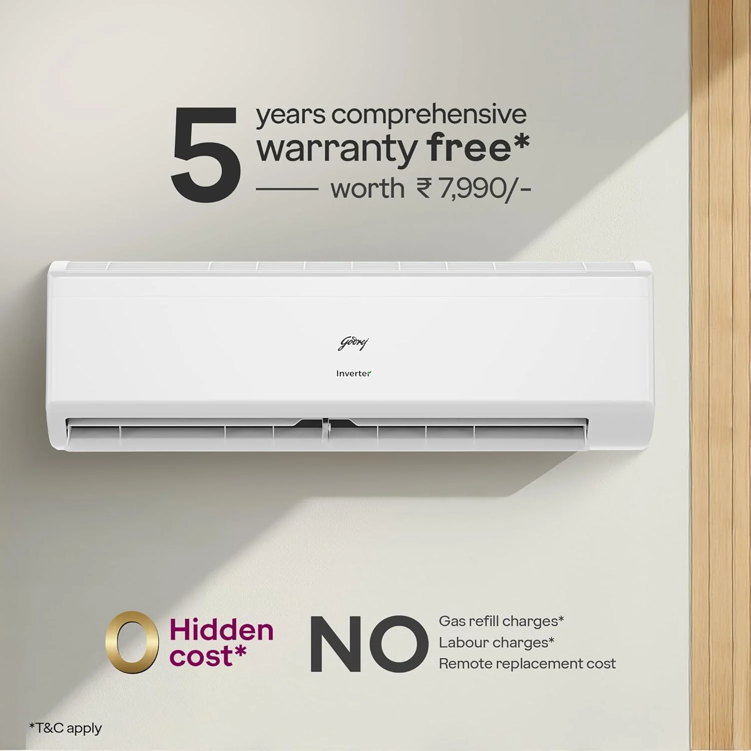Godrej 1.5 Ton 3 Star, Hot &amp; Cold, 5 Years Comprehensive Warranty, Inverter Split AC (Copper, 2025 Model, 5-In-1 Convertible, AC 1.5T SIH 18ITC3 WYC, White) - Image 5