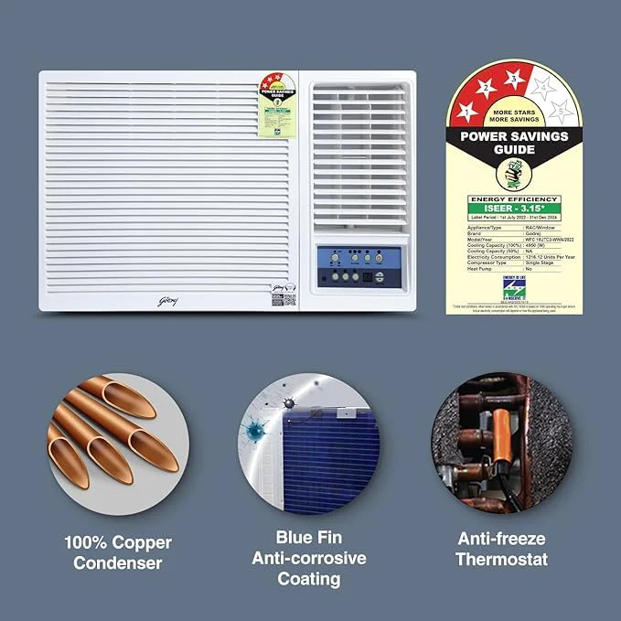 Godrej 1.5 Ton 3 Star, Turbo Mode Window AC (Copper, Anti-Dust Filter, Anti-Freeze Thermostat, AC 1.5T WFC 18UTC3-WWB Window, White) - Image 4