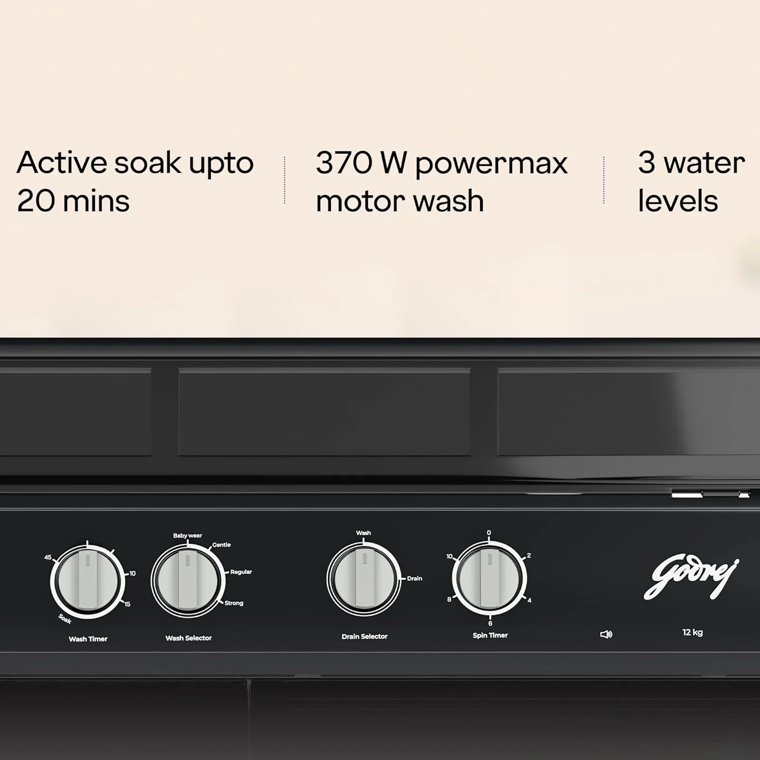 Godrej 12 Kg 5 Star, 1440 RPM Spin Motor, Tri-Roto Pulsator For Powerful Scrub, 370 W PowerMax Wash For Heavy Laundry Semi Automatic Top Load Washing Machine (WS EDGE UNO 120 5.0 PB4 MIGR, Mist grey) - Image 5