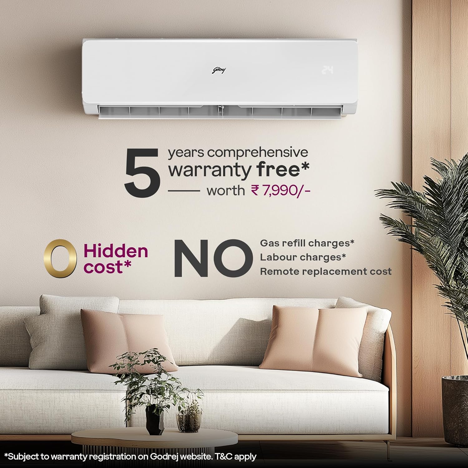 Godrej 3 Ton 3 Star, 5-In-1 Convertible Cooling, Inverter Split AC (Copper, 2025 Model, Heavy duty cooling at 52 °C, AC 3T SIC 36JTC3 WZP, White) - Image 3