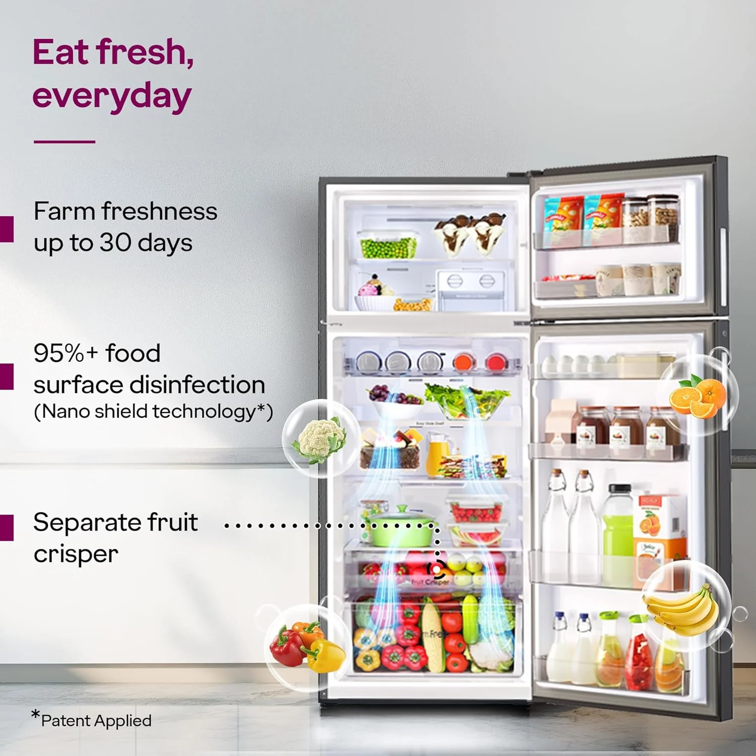 Godrej 472L 2 Star, 1+2 Years Warranty, AI Tech, 6-In-1 Convertible Freezer, 95%+ Food Surface Disinfection, Inverter Frost Free Double Door Refrigerator (RF EON 474B RCI MT BK, Matt Black) - Image 4