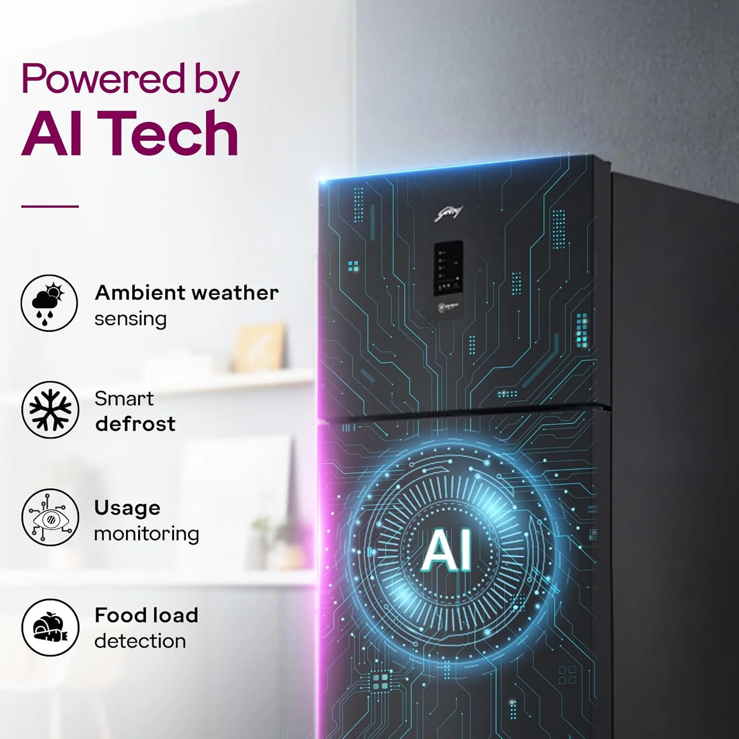 Godrej 472L 2 Star, 1+2 Years Warranty, AI Tech, 6-In-1 Convertible Freezer, 95%+ Food Surface Disinfection, Inverter Frost Free Double Door Refrigerator (RF EON 474B RCI MT BK, Matt Black) - Image 7