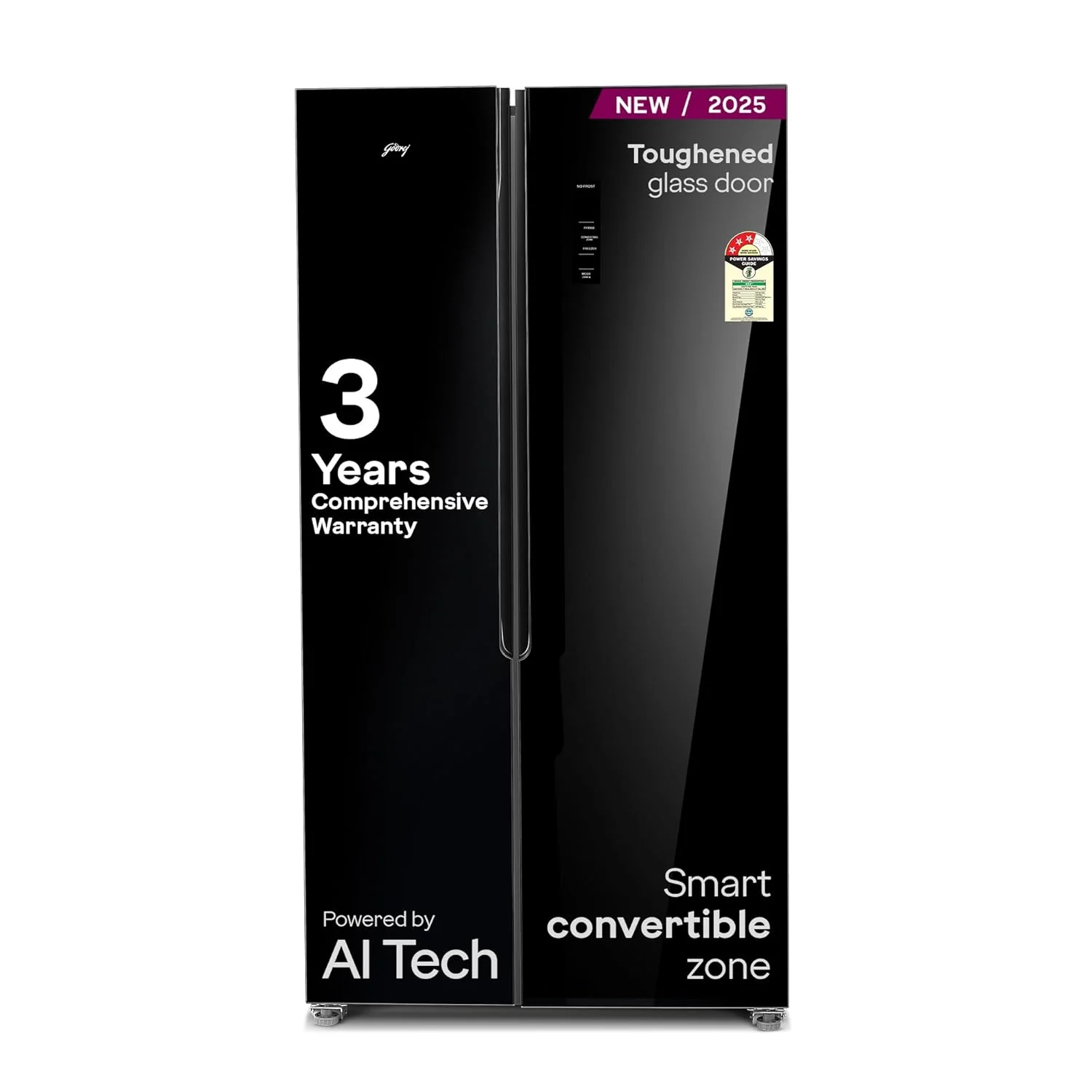 Godrej 600L 3Star | 1+2 Year Additional Warranty | Smart Convertible Zones | Toughened Glass Door | Frost Free Inverter Side By Side Refrigerator (2025 Model, RS EONVELVET 646C RIT OP BK, Opera Black)