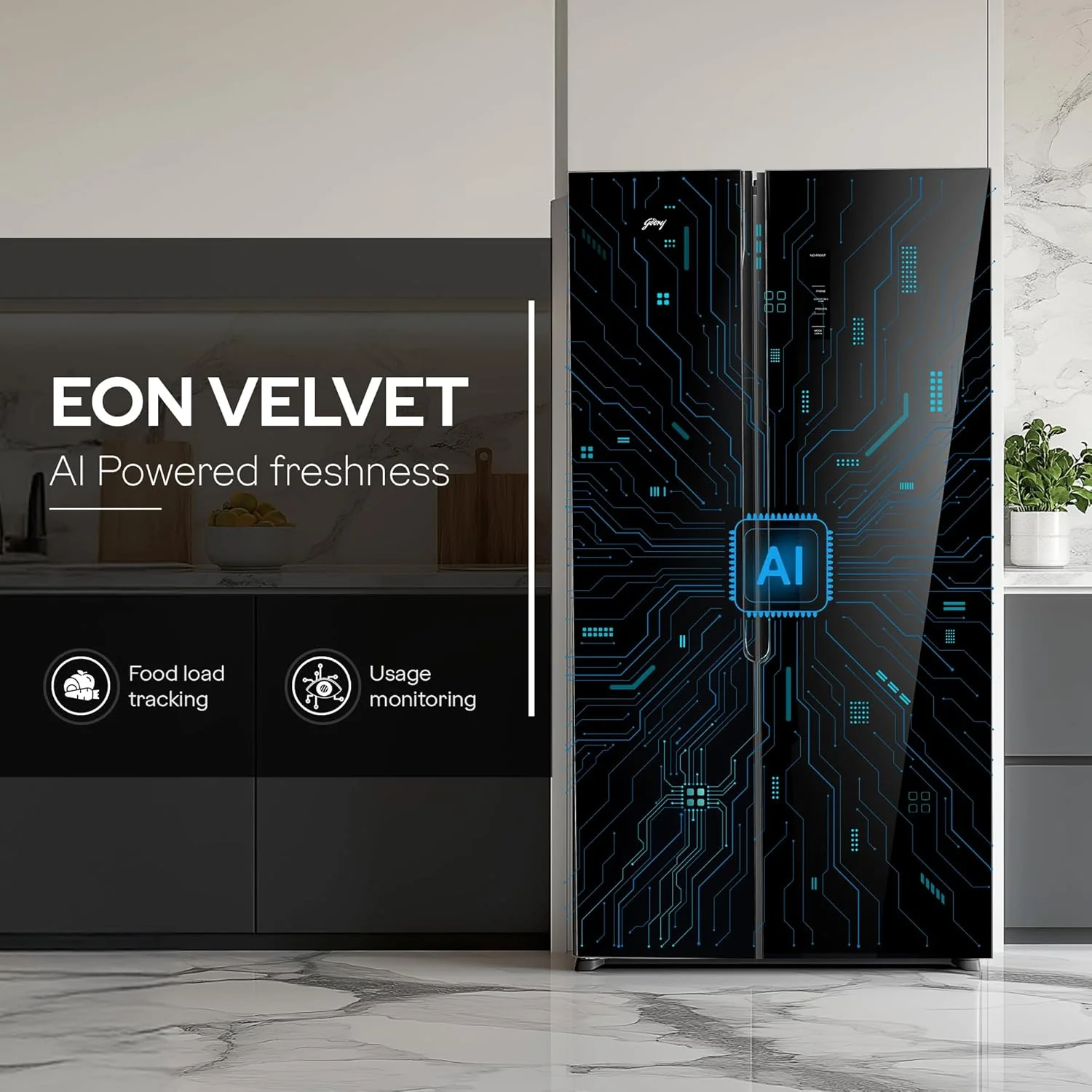 Godrej 600L 3Star | 1+2 Year Additional Warranty | Smart Convertible Zones | Toughened Glass Door | Frost Free Inverter Side By Side Refrigerator (2025 Model, RS EONVELVET 646C RIT OP BK, Opera Black) - Image 5
