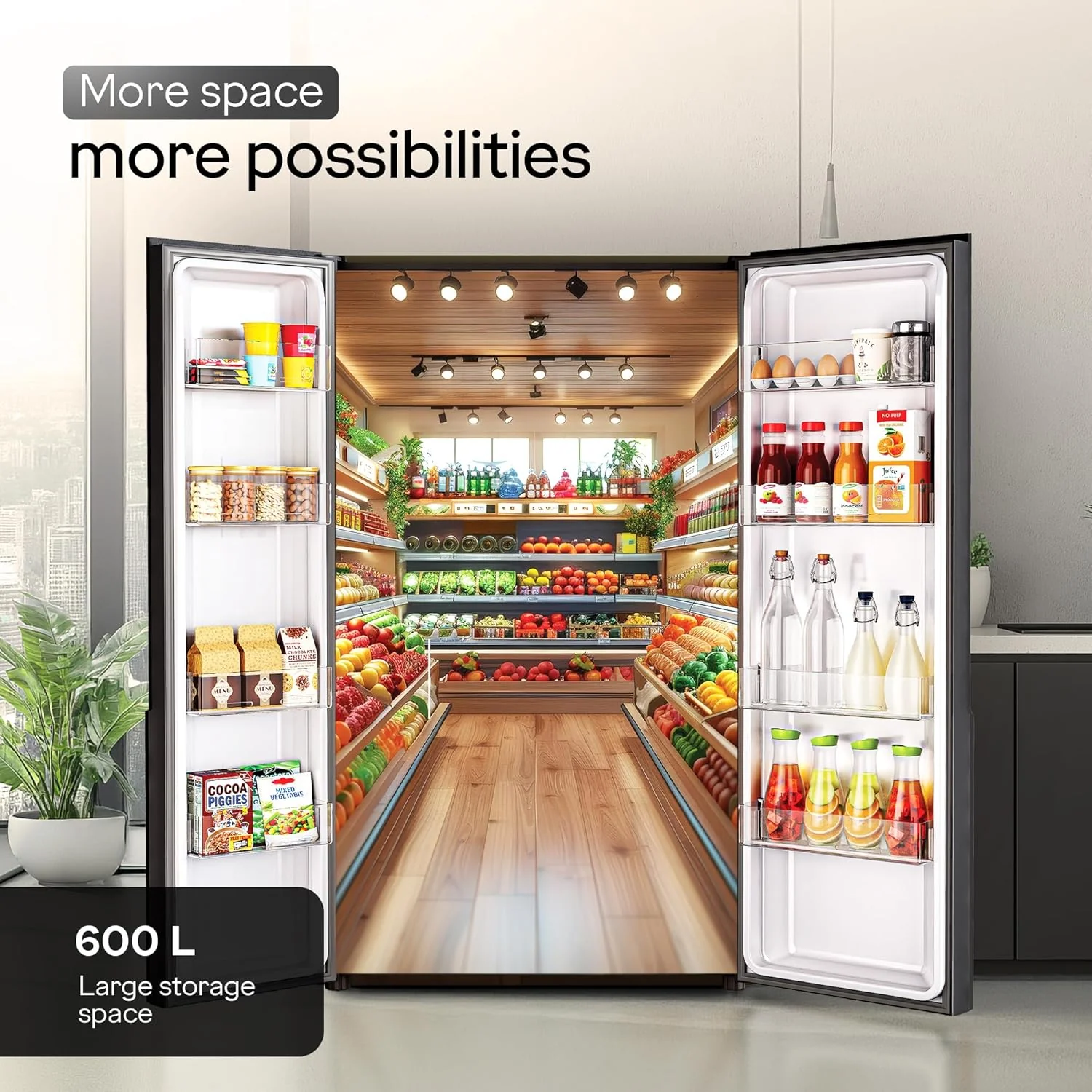 Godrej 600L 3Star | 1+2 Year Additional Warranty | Smart Convertible Zones | Toughened Glass Door | Frost Free Inverter Side By Side Refrigerator (2025 Model, RS EONVELVET 646C RIT OP BK, Opera Black) - Image 6