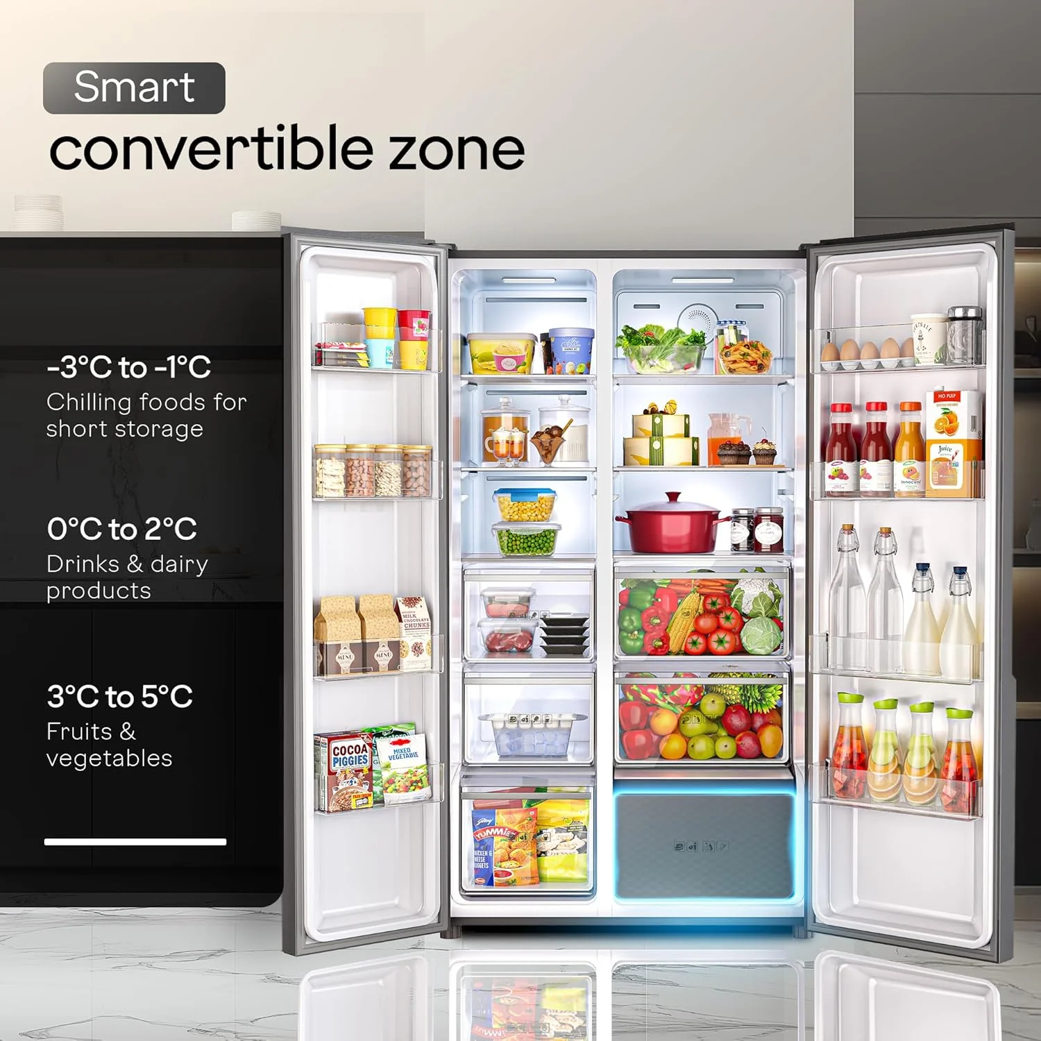 Godrej 600L 3Star | 1+2 Year Additional Warranty | Smart Convertible Zones | Toughened Glass Door | Frost Free Inverter Side By Side Refrigerator (2025 Model, RS EONVELVET 646C RIT OP BK, Opera Black) - Image 7