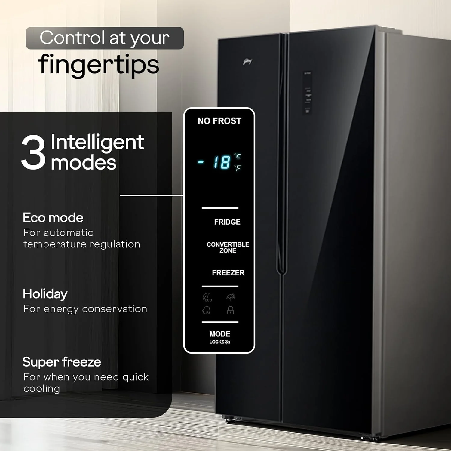 Godrej 600L 3Star | 1+2 Year Additional Warranty | Smart Convertible Zones | Toughened Glass Door | Frost Free Inverter Side By Side Refrigerator (2025 Model, RS EONVELVET 646C RIT OP BK, Opera Black) - Image 8