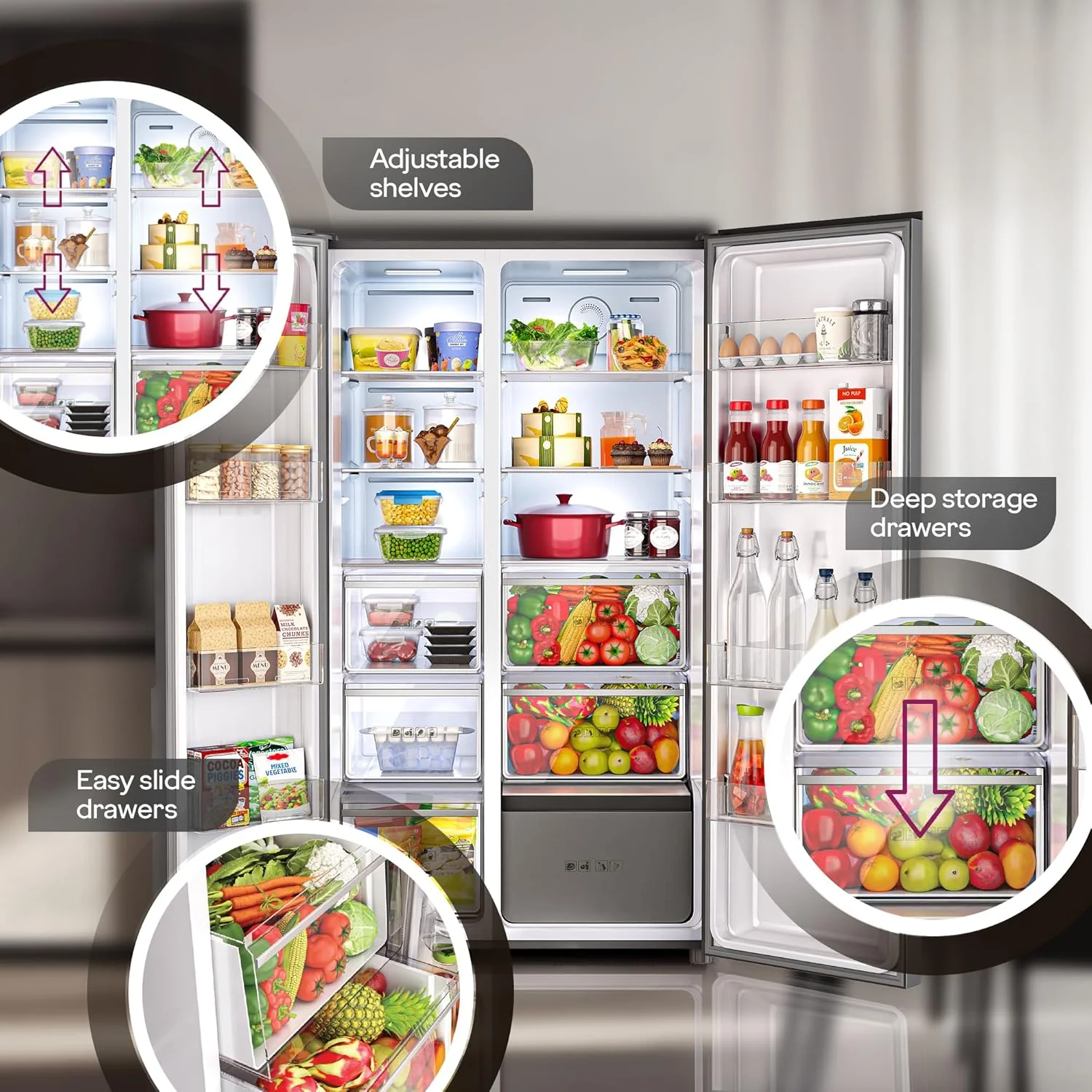 Godrej 600L 3Star | 1+2 Year Additional Warranty | Smart Convertible Zones | Toughened Glass Door | Frost Free Inverter Side By Side Refrigerator (2025 Model, RS EONVELVET 646C RIT OP BK, Opera Black) - Image 9