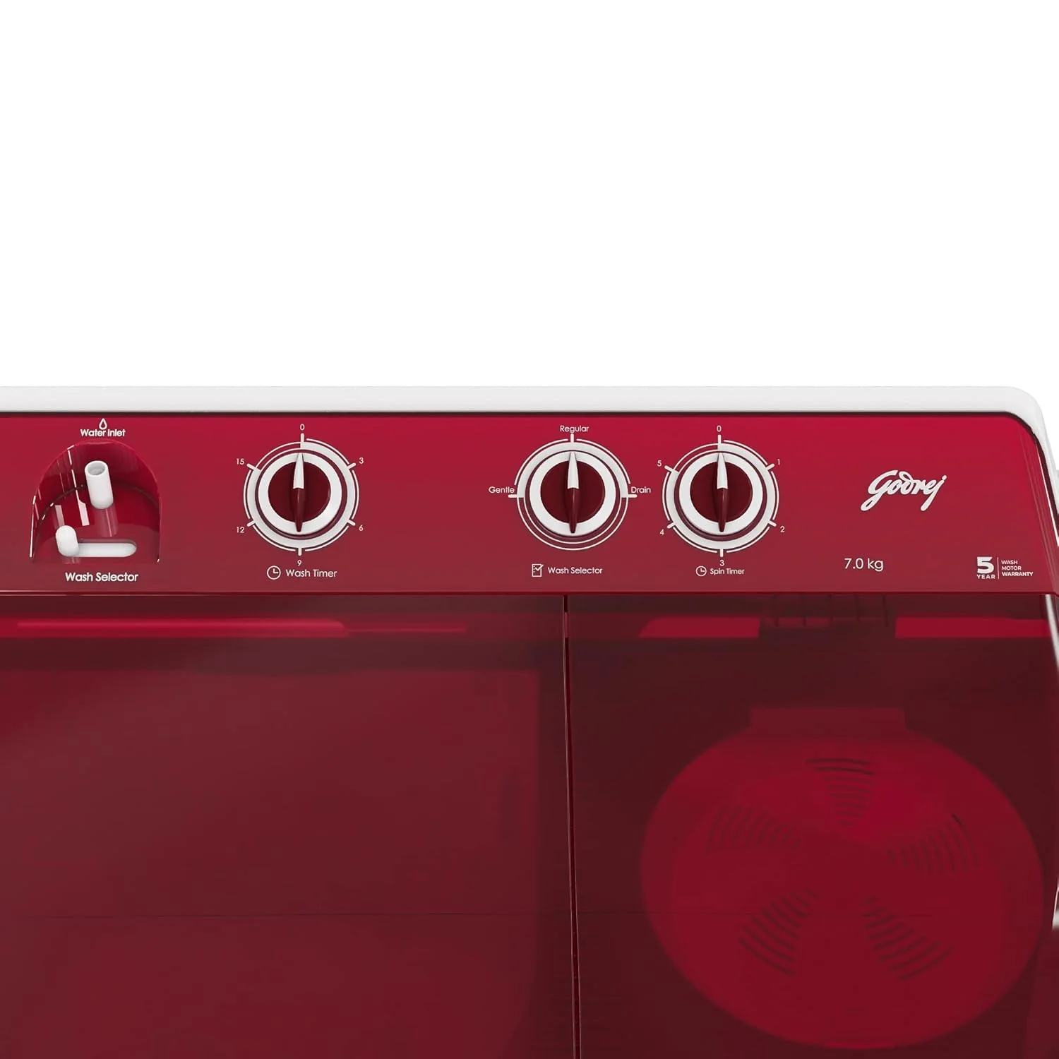 Godrej 7 Kg 5 star Semi-Automatic Top Loading Washing Machine (WSAXIS DX 70 5.0 SN2 T WNRD, Wine Red, 100% rust proof poly propylene body) - Image 3