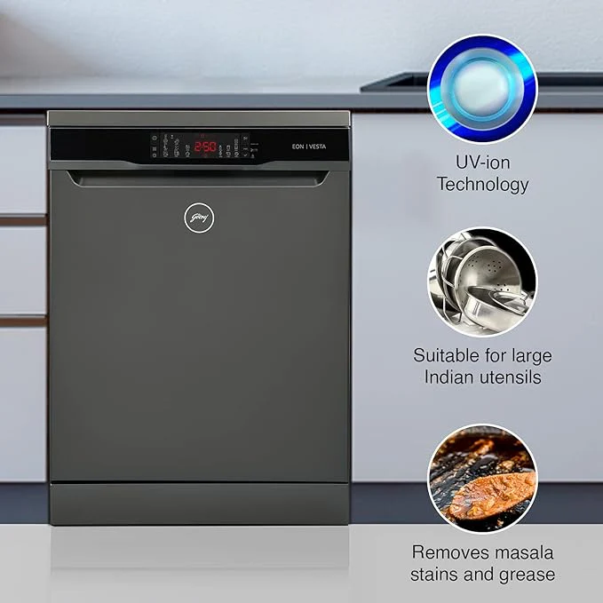 Godrej Eon Dishwasher |12 place setting | Anti-Germ CrystaLight powered by UV Technology | Extra Hygiene Function| Perfect for Indian Kitchen| A+++ Energy rating | DWF EON VES 12B UTI GPGR - Image 7