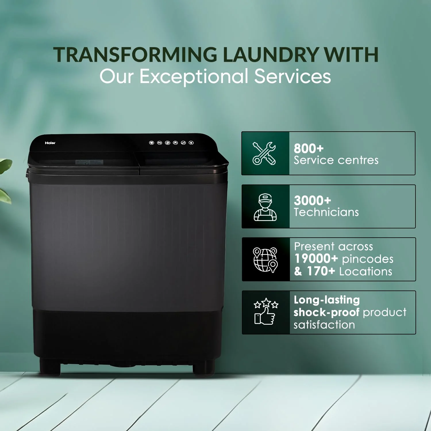 Haier 10 kg 5 Star Toughened Glass & Vortex pulsator Semi Automatic Top Load (HTW100-178BKN,Black) - Image 4