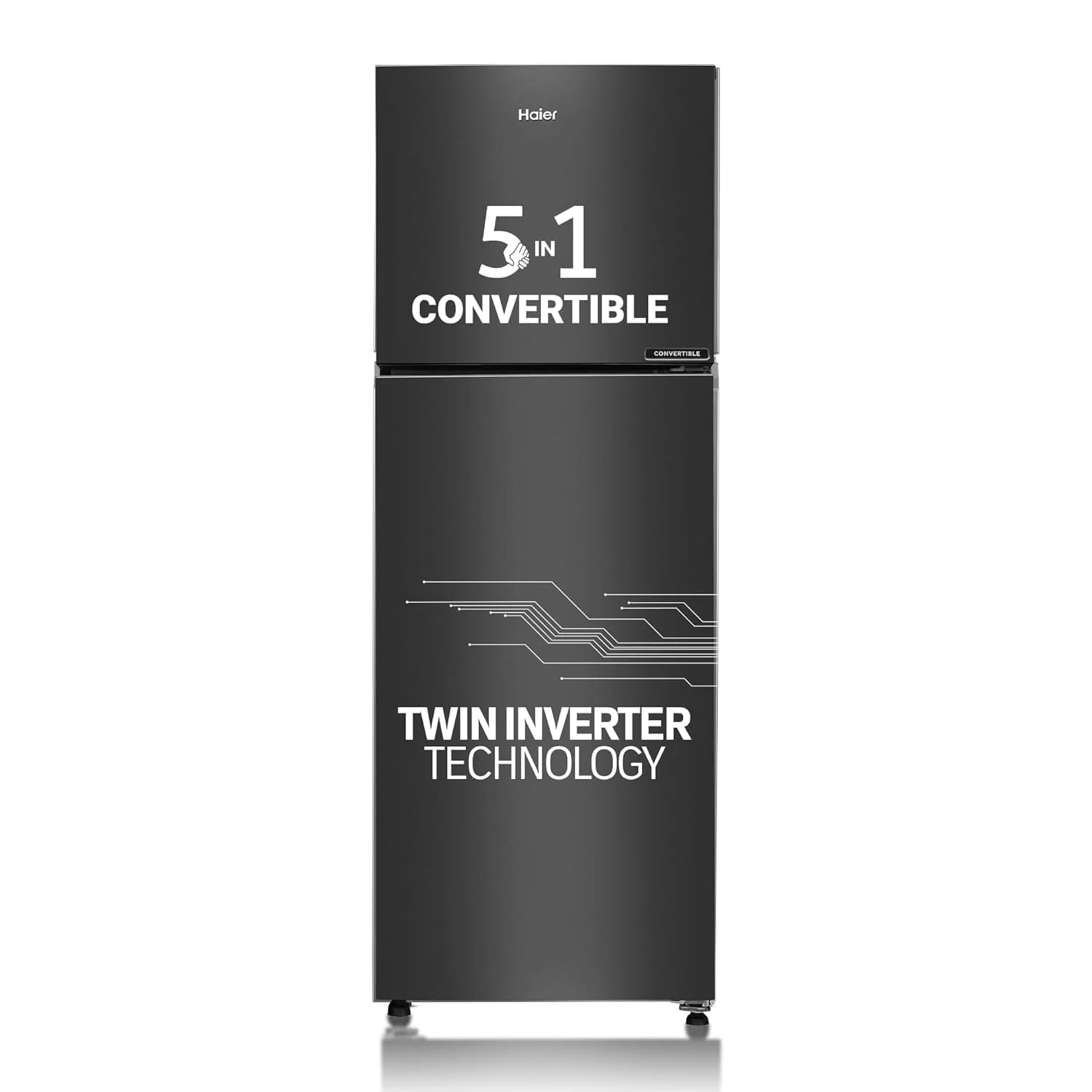 Haier 240L 2 Star Frost Free Top Mount Double Door Refrigerator|5 In 1 Convertible Modes|Twin Inverter|200% Faster Ice Making in 49 Minutes (HRF-2902IBGB-P, GE Black)