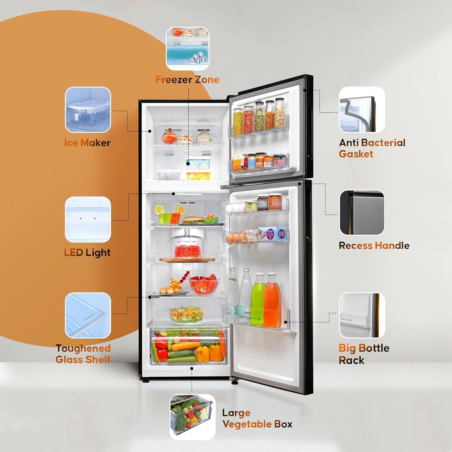 Haier 240L 2 Star Frost Free Top Mount Double Door Refrigerator|5 In 1 Convertible Modes|Twin Inverter|200% Faster Ice Making in 49 Minutes (HRF-2902IBGB-P, GE Black) - Image 3
