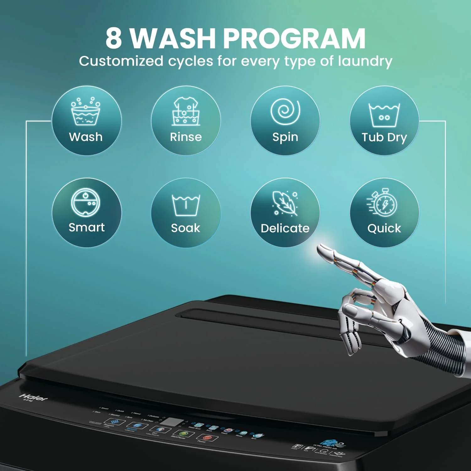 Haier 8 Kg 5 Star Fully Automatic Top Load Washing Machine with Oceanus Wave Drum, Magic Filter, 8 Wash Programs (HWM80-310BK, Black, Stainless Steel Drum, 15 Mins Quick Wash) - Image 6